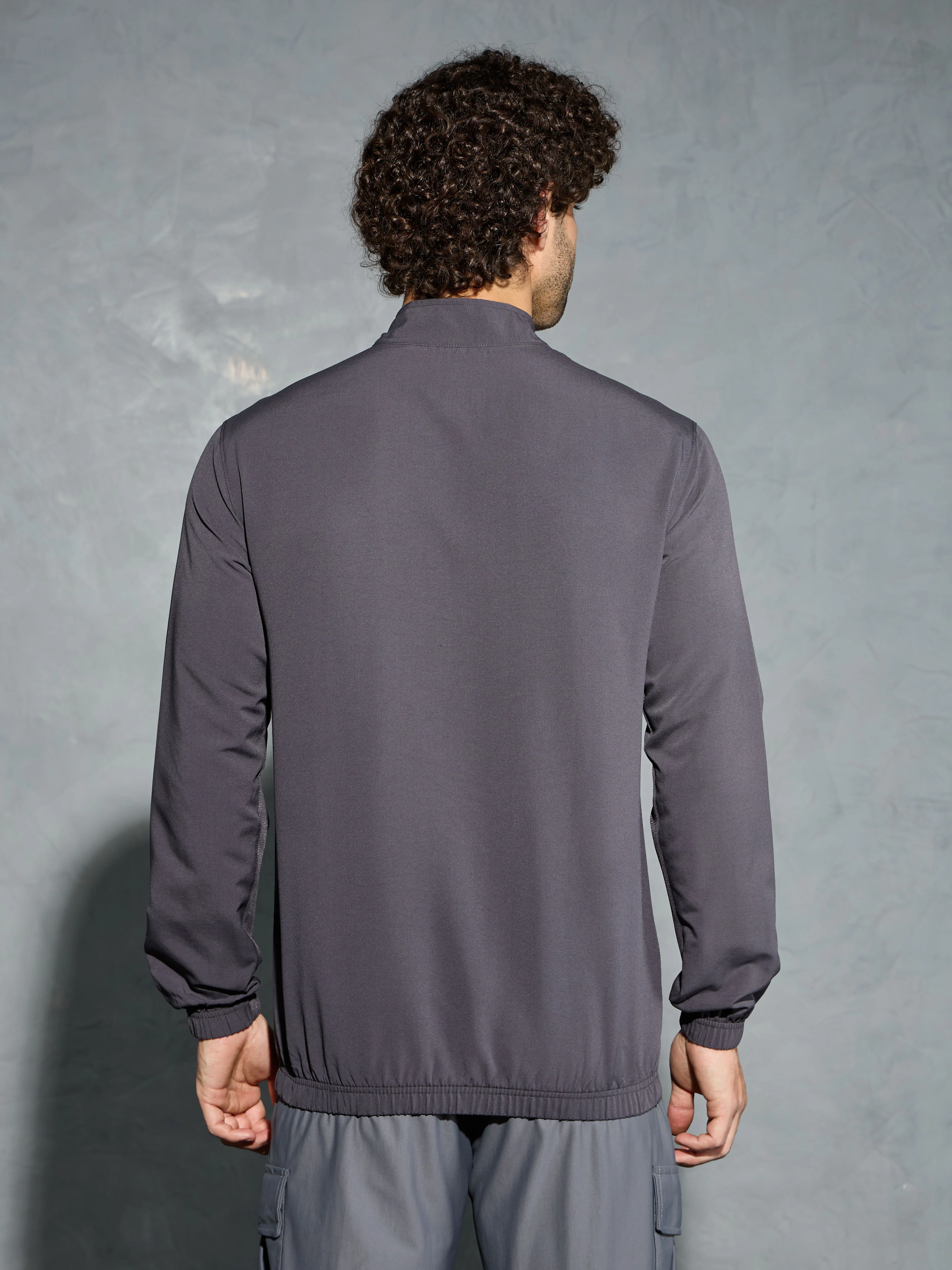 Men Solid Slim Fit Mock Neck Jacket with TECHNOLITE - Image 3
