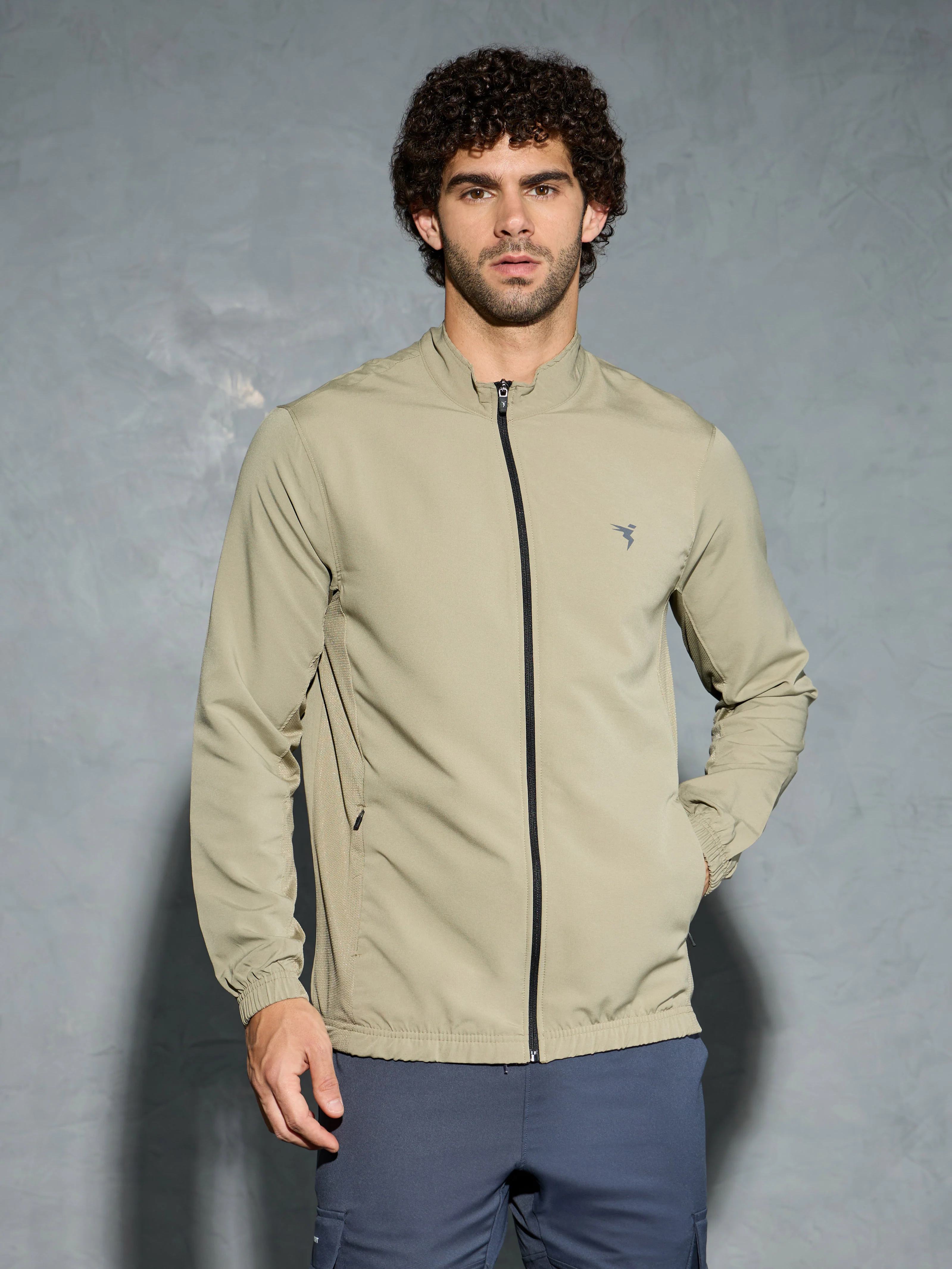 Men Solid Slim Fit Mock Neck Jacket with TECHNOLITE