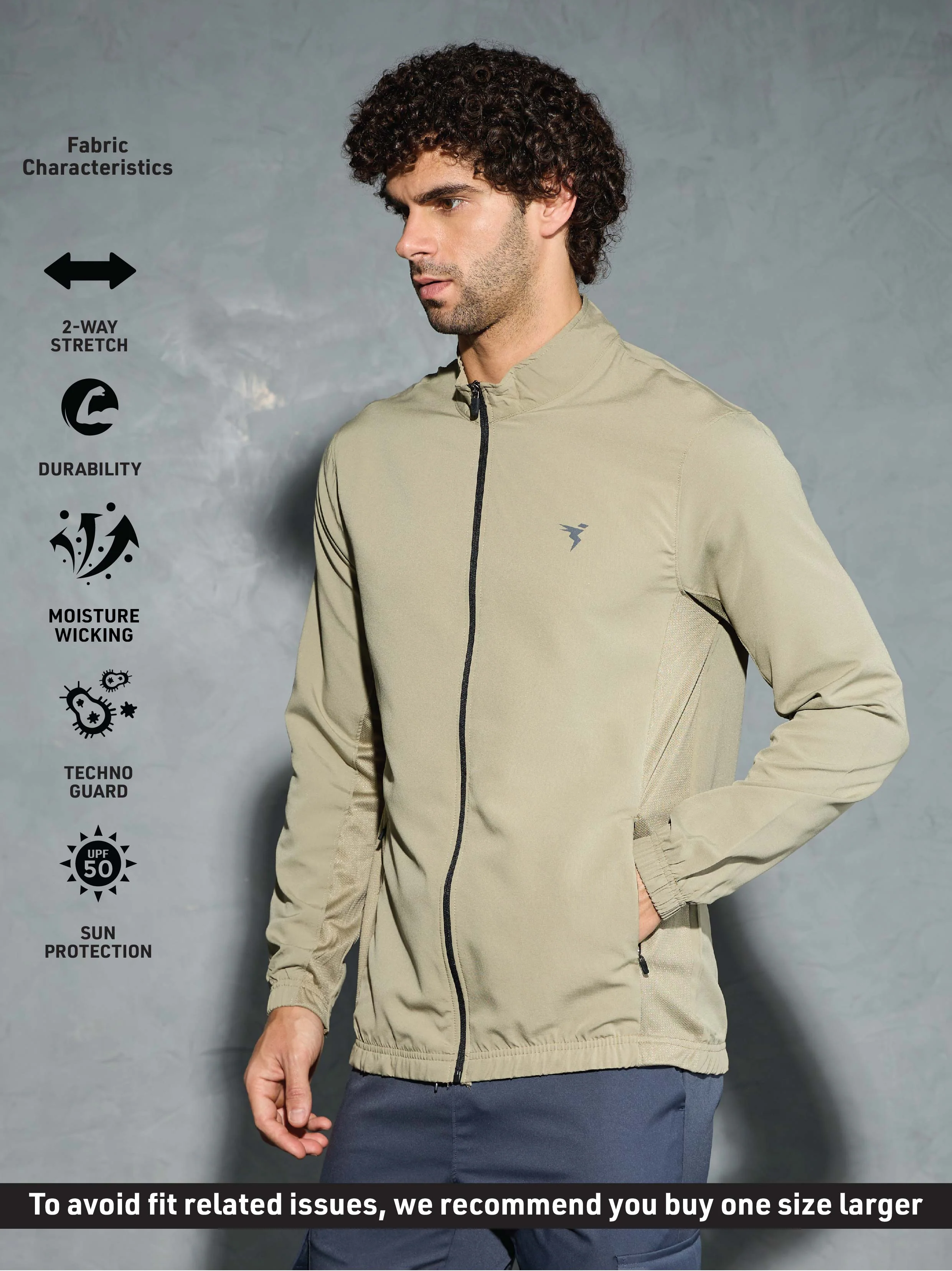 Men Solid Slim Fit Mock Neck Jacket with TECHNOLITE - Image 4