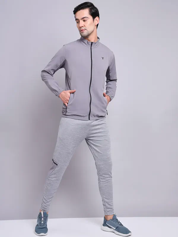 Men Solid Slim Fit Mock Neck Jacket with TECHNOLITE - Image 4