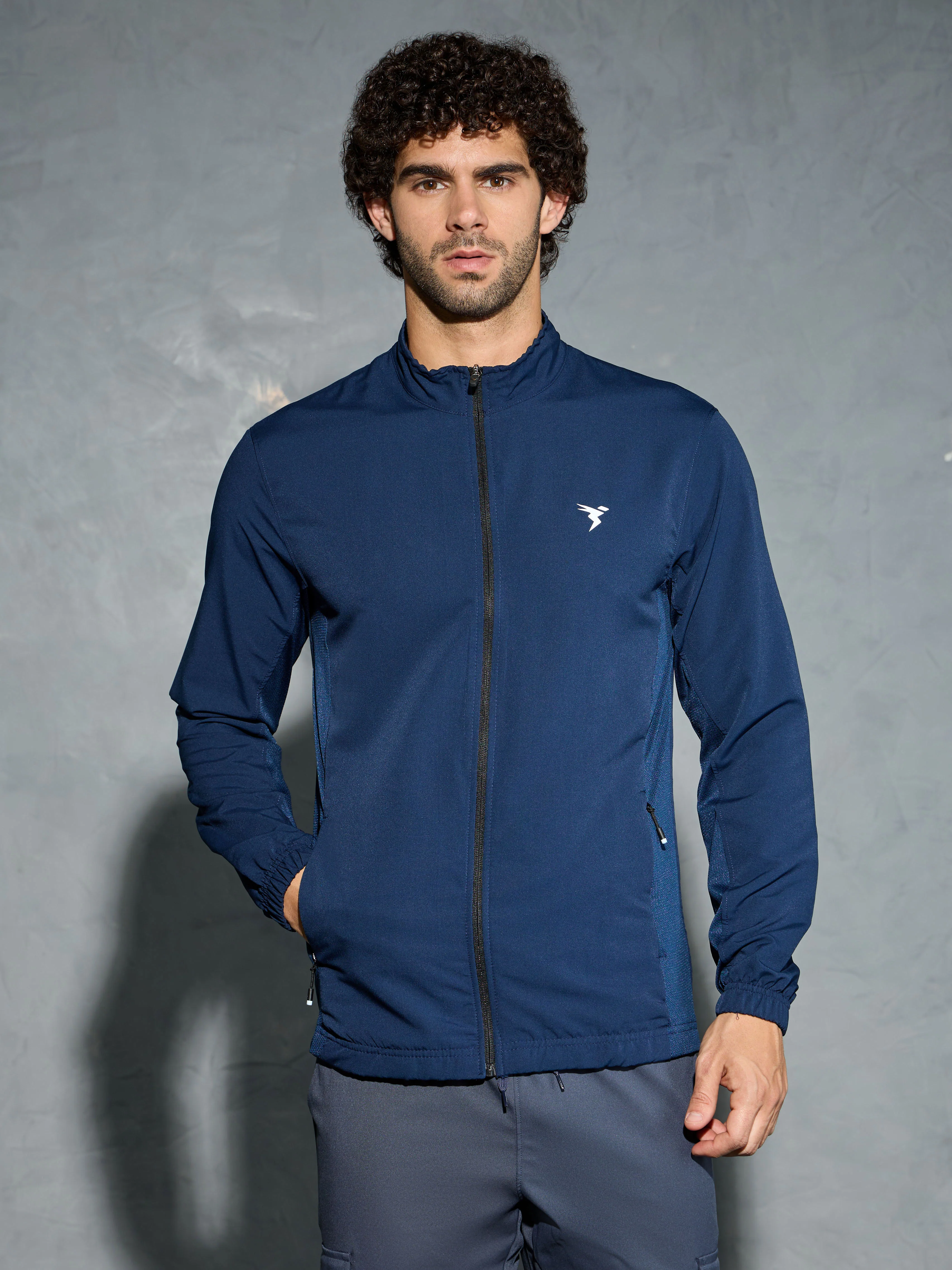 Men Solid Slim Fit Mock Neck Jacket with TECHNOLITE - Image 3