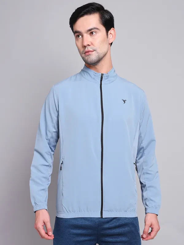 Men Solid Slim Fit Mock Neck Jacket with TECHNOLITE - Image 2