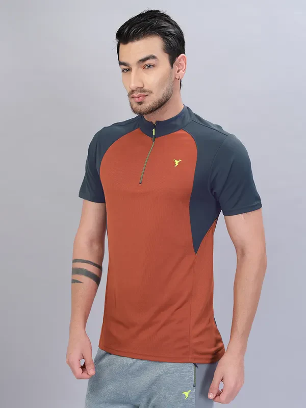Men Colorblock Slim Fit Mock Neck T-shirt with TECHNO COOL+ - Image 6