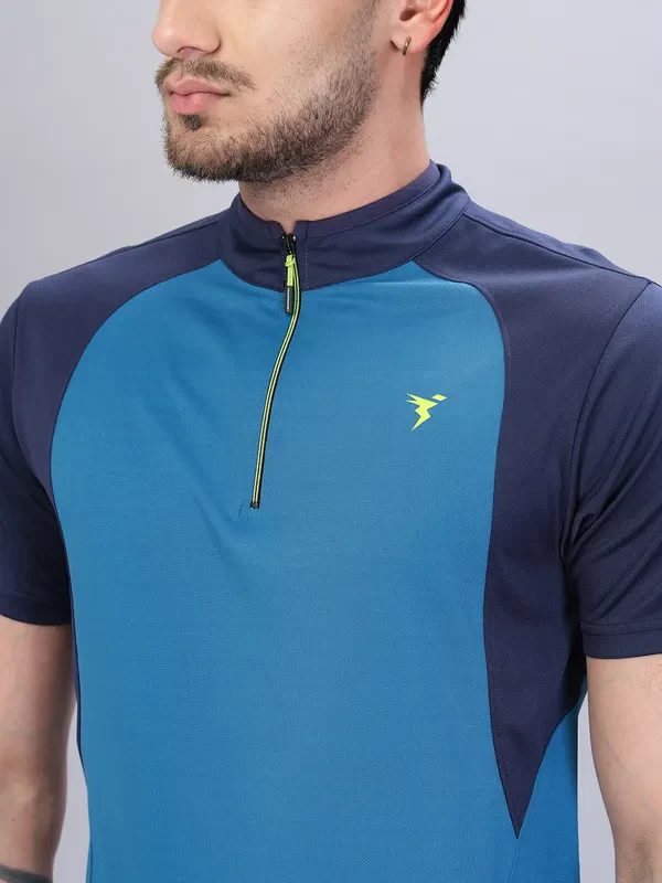 Men Colorblock Slim Fit Mock Neck T-shirt with TECHNO COOL+ - Image 5