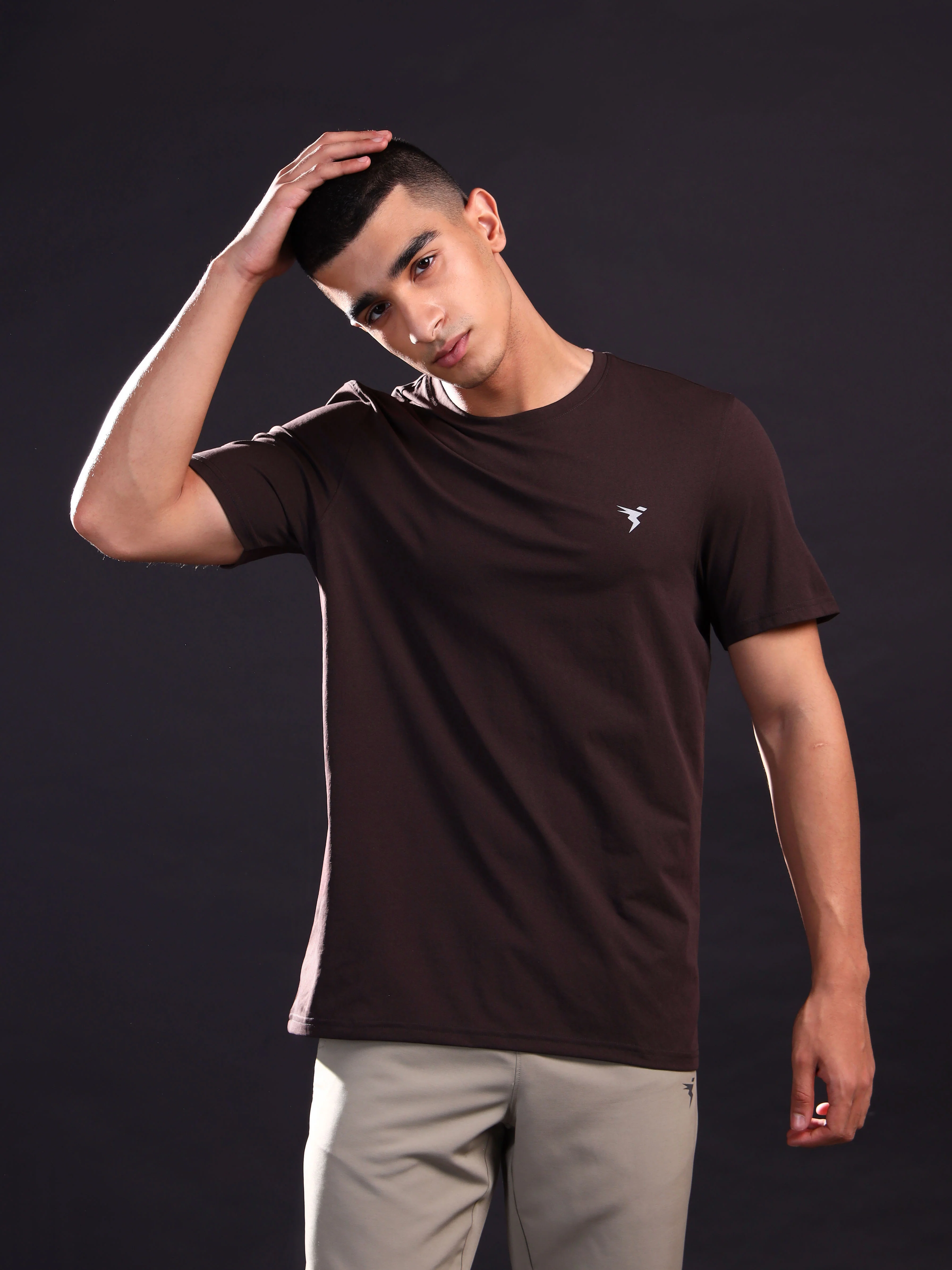 Men Solid Slim Fit Crew Neck T-shirt with COTFLEX - Image 2