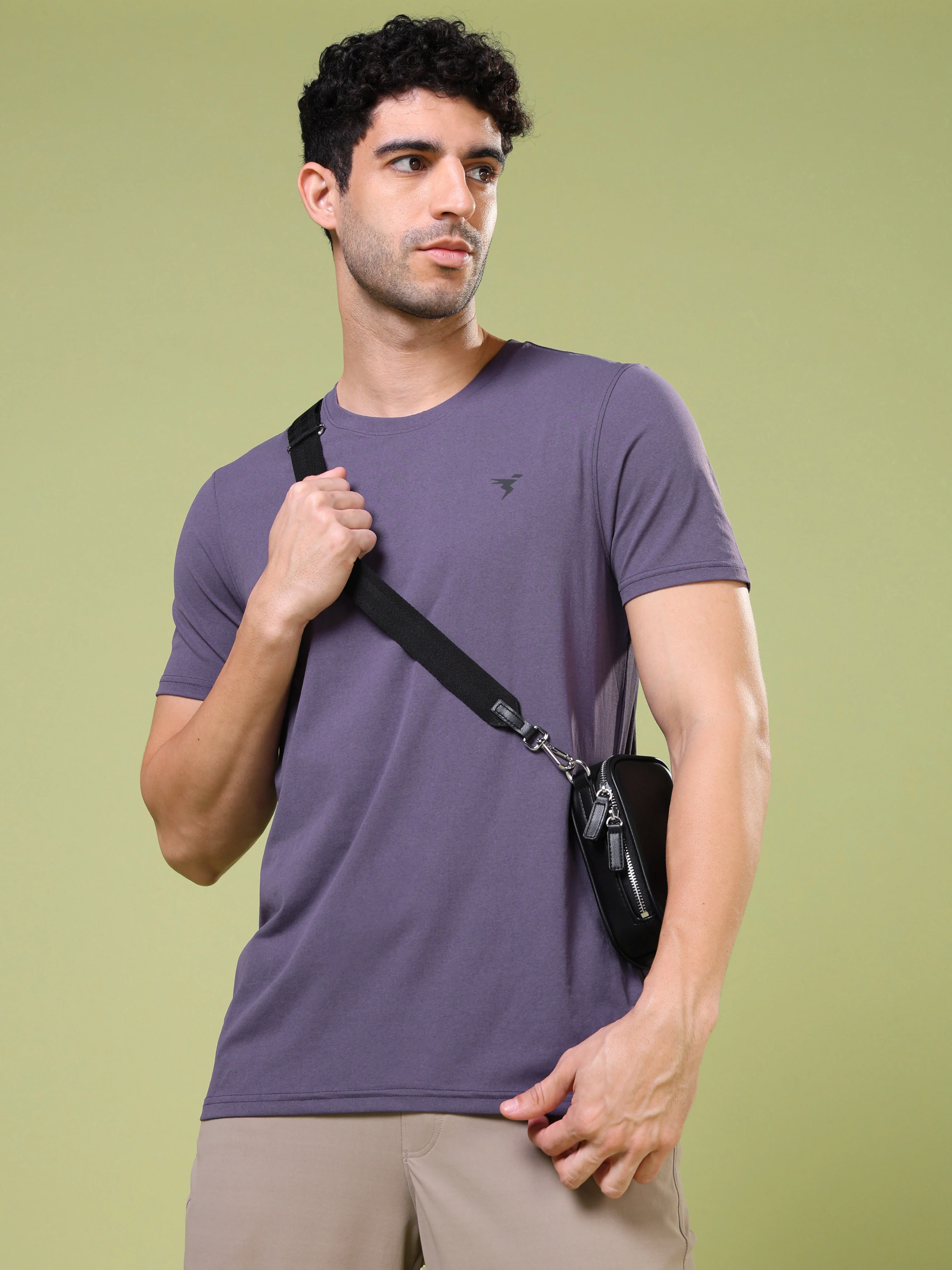 Men Solid Slim Fit Crew Neck T-shirt with COTFLEX