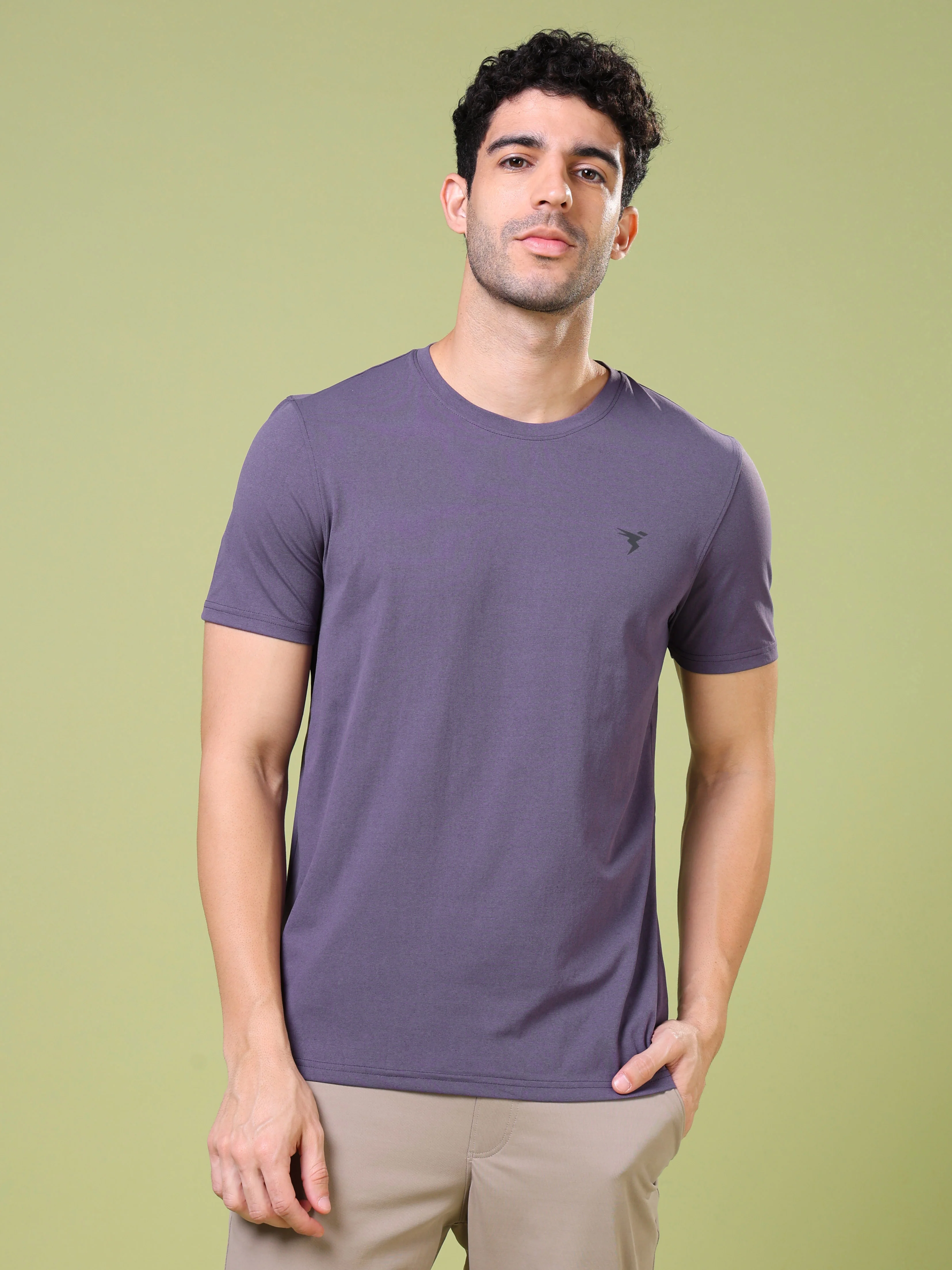 Men Solid Slim Fit Crew Neck T-shirt with COTFLEX - Image 2