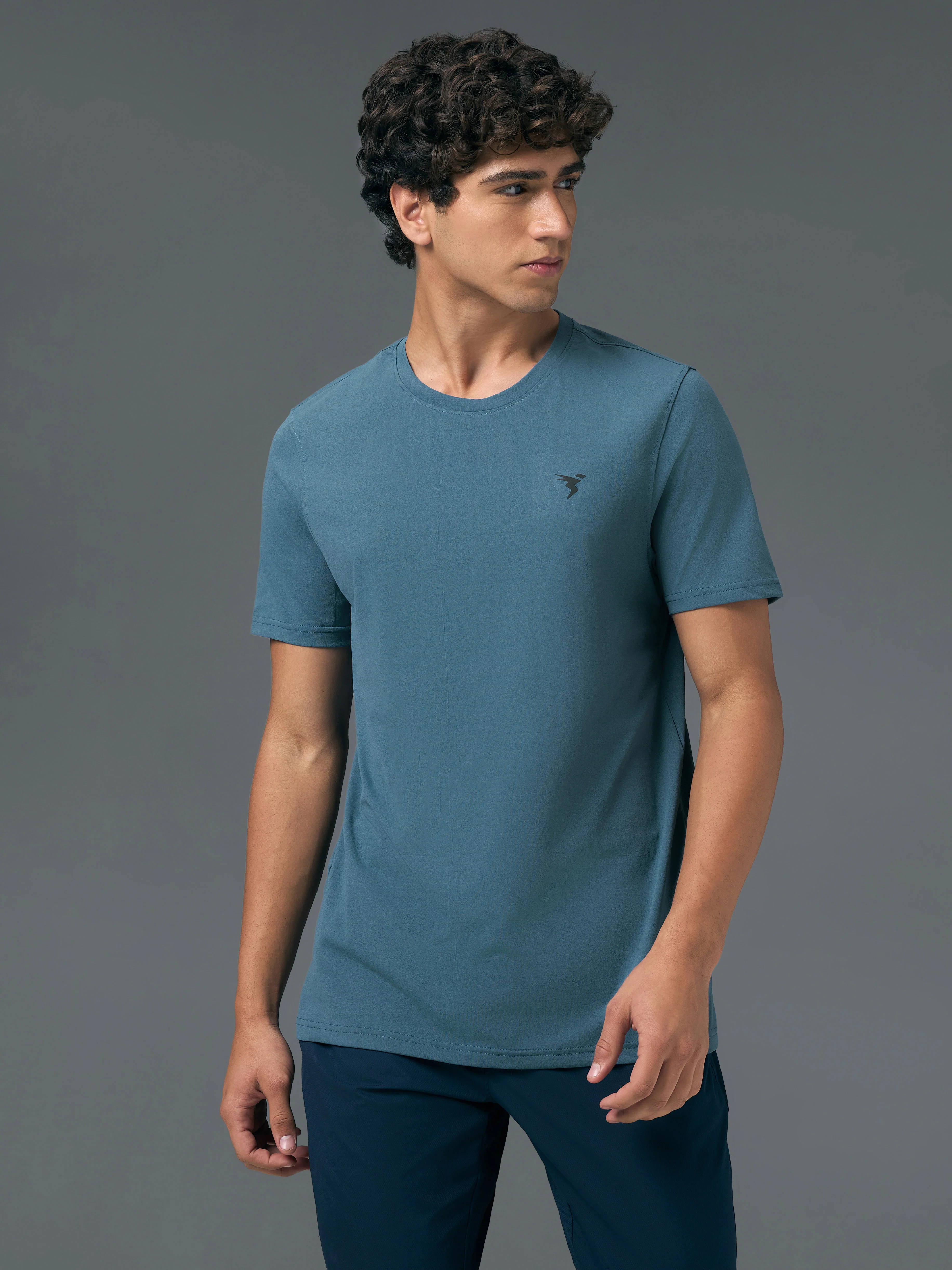 Men Solid Slim Fit Crew Neck T-shirt with COTFLEX - Image 2