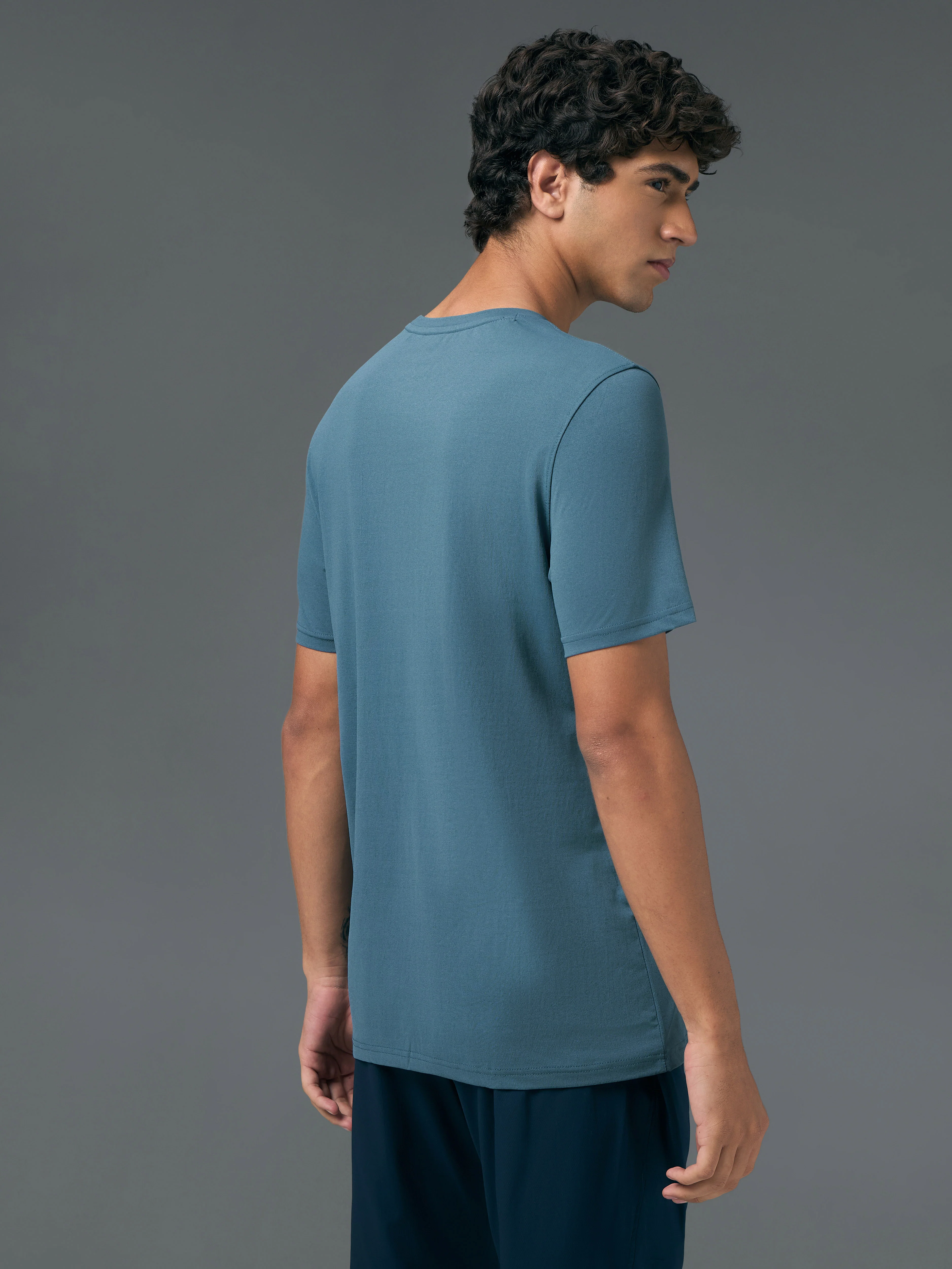 Men Solid Slim Fit Crew Neck T-shirt with COTFLEX - Image 3