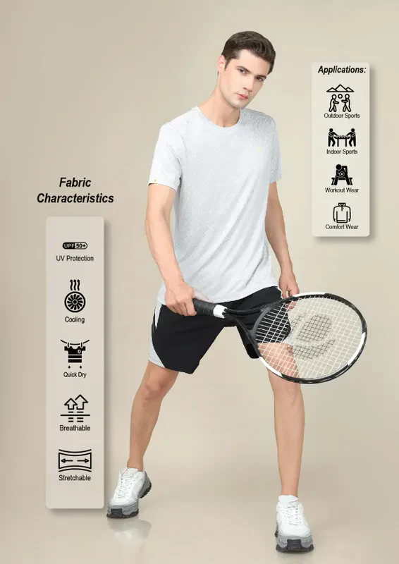 Men Jacquard Slim Fit Crew Neck T-shirt with DOUBLE COOL - Image 2