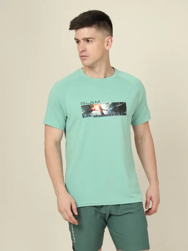 Men Graphic Printed Slim Fit Crew Neck T-shirt with TECHNO COOL+ - Image 3