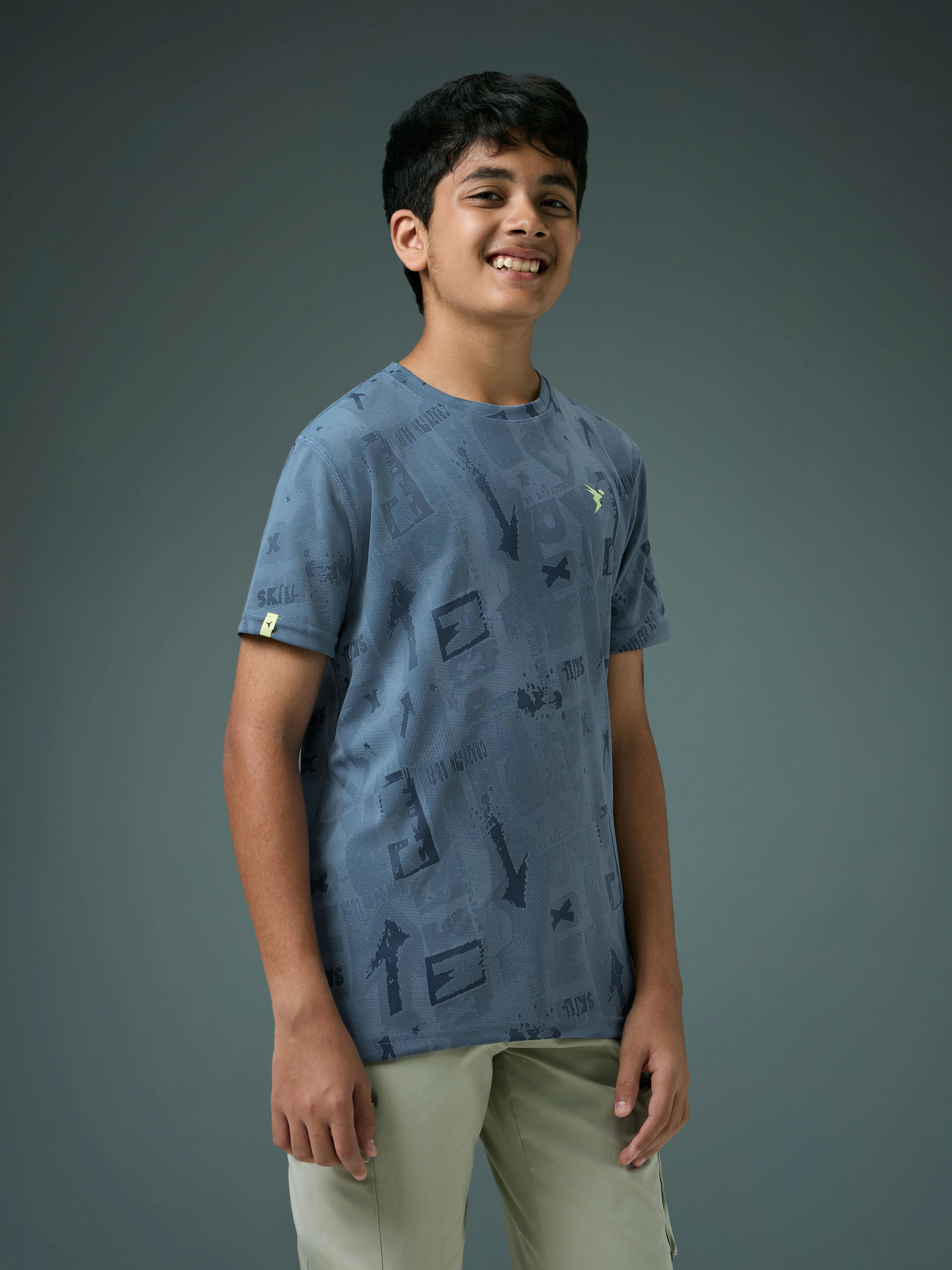 Boys Self Design Slim Fit Crew Neck T-shirt with DOUBLE COOL - Image 4