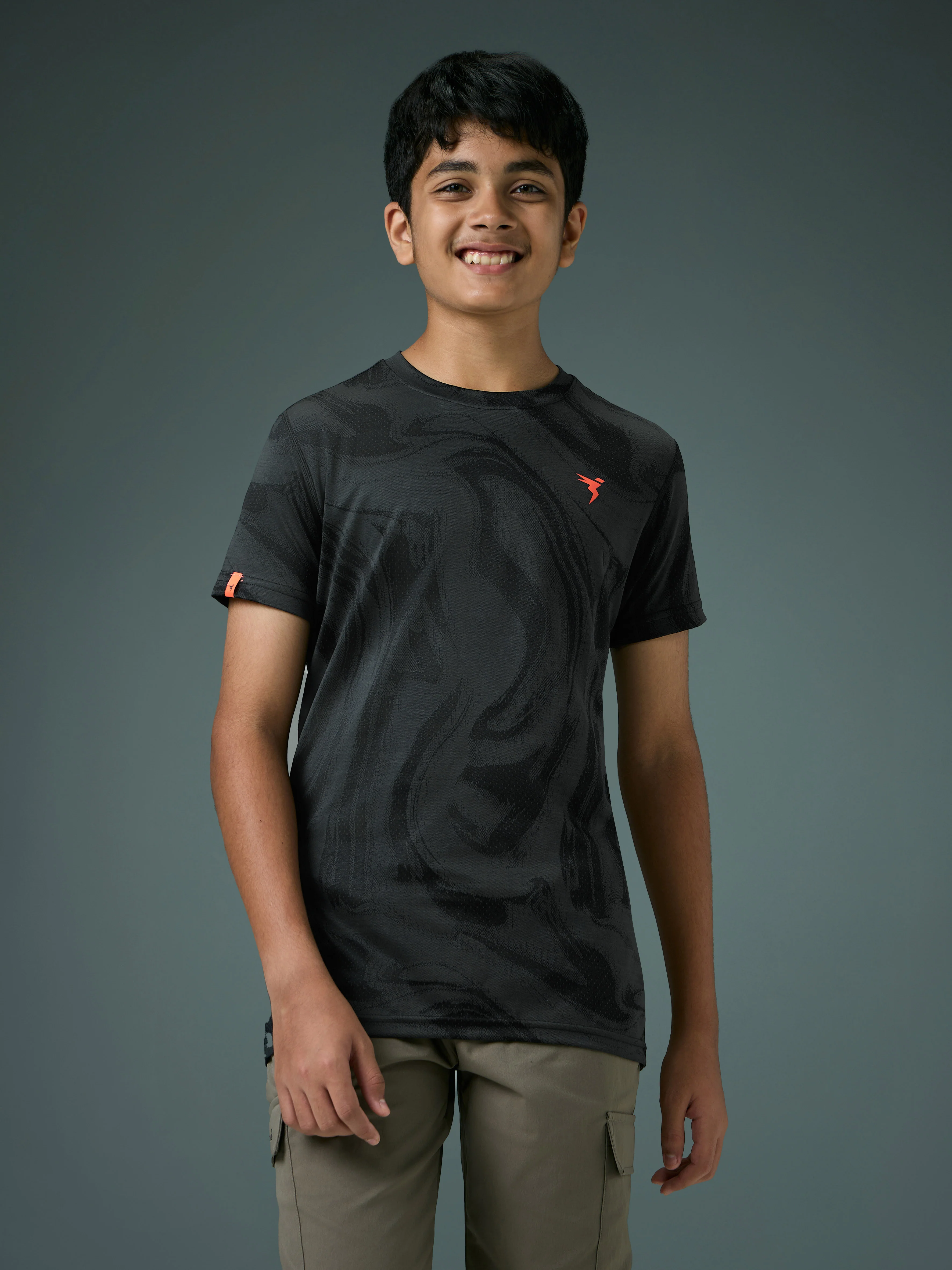 Boys Self Design Slim Fit Crew Neck T-shirt with DOUBLE COOL - Image 2