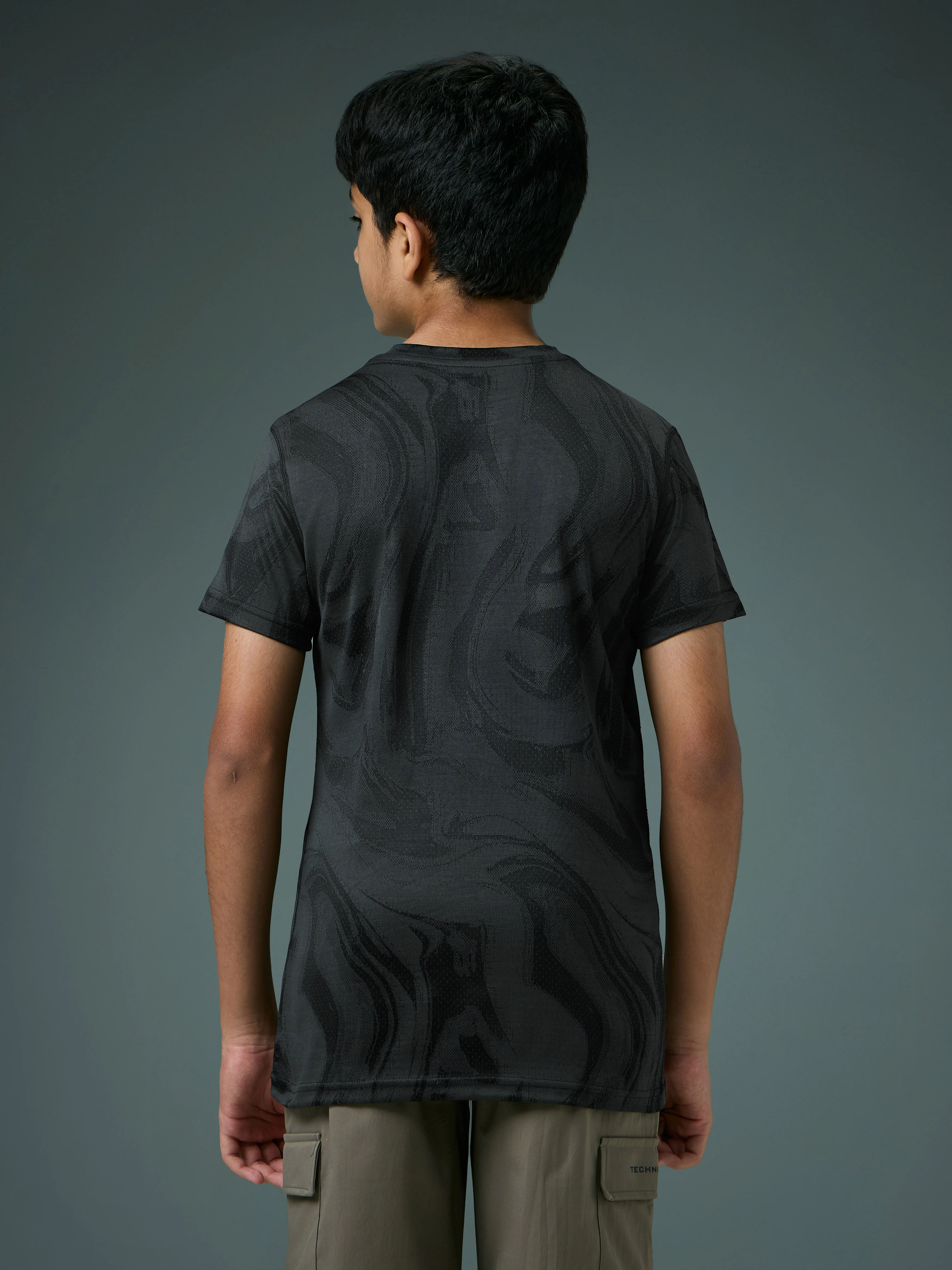 Boys Self Design Slim Fit Crew Neck T-shirt with DOUBLE COOL - Image 3