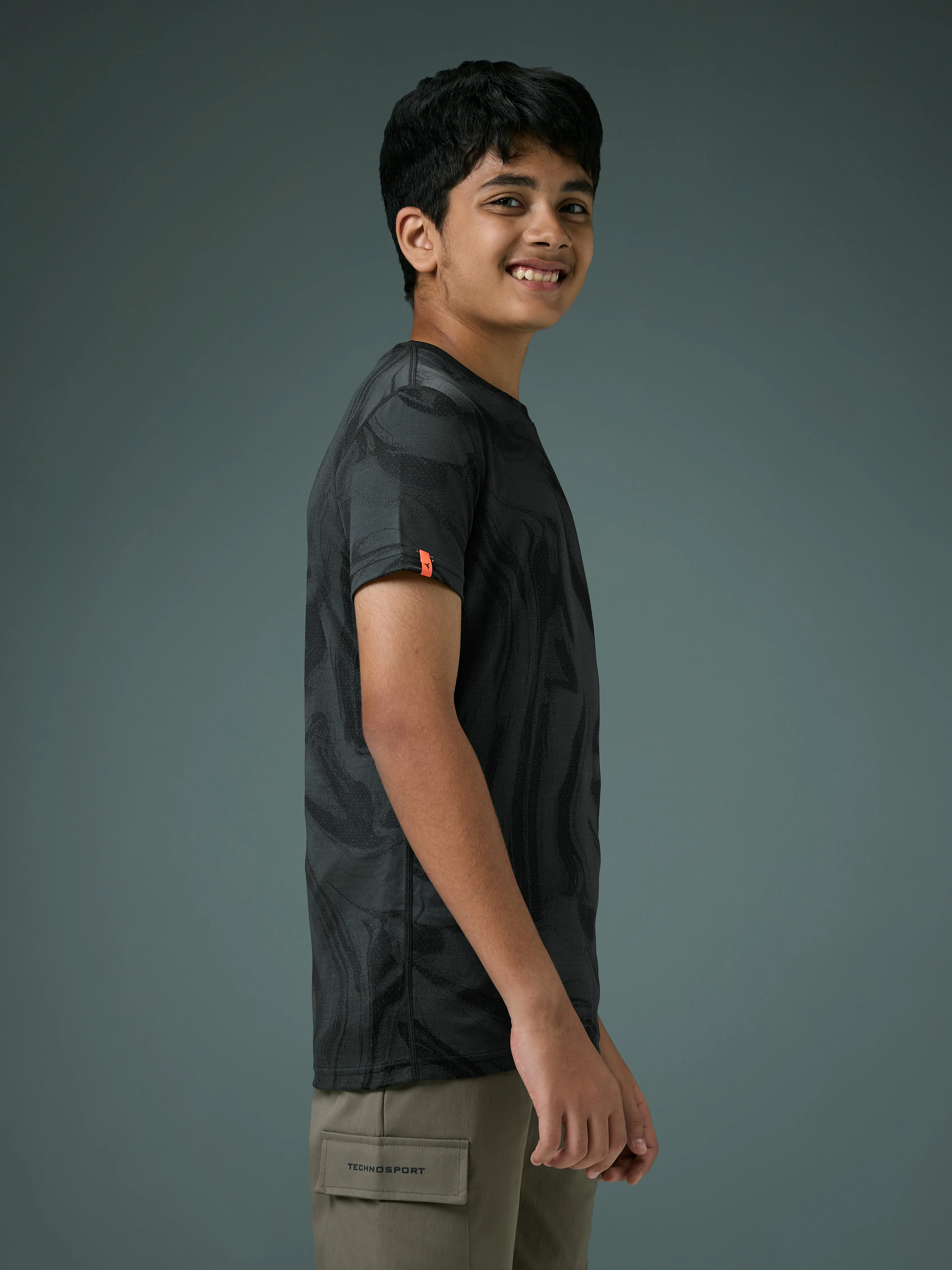 Boys Self Design Slim Fit Crew Neck T-shirt with DOUBLE COOL - Image 4