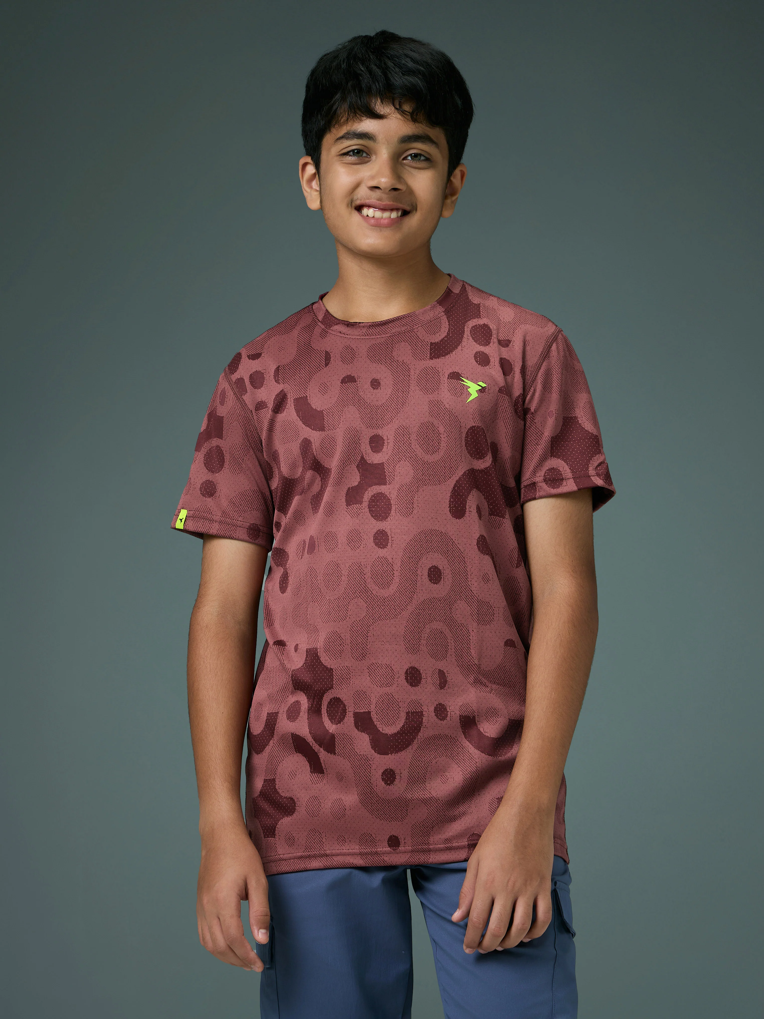 Boys Self Design Slim Fit Crew Neck T-shirt with DOUBLE COOL - Image 2