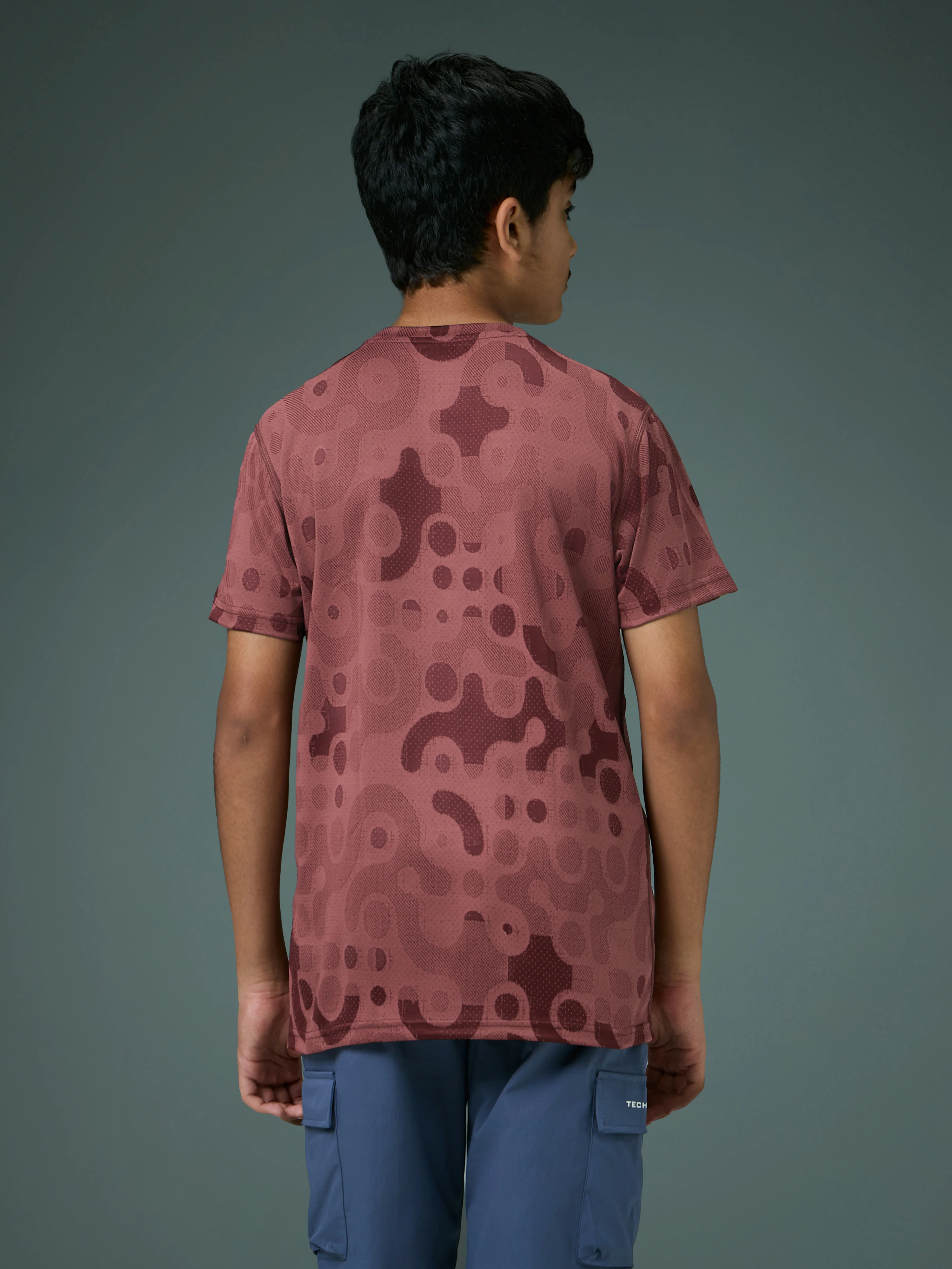 Boys Self Design Slim Fit Crew Neck T-shirt with DOUBLE COOL - Image 3