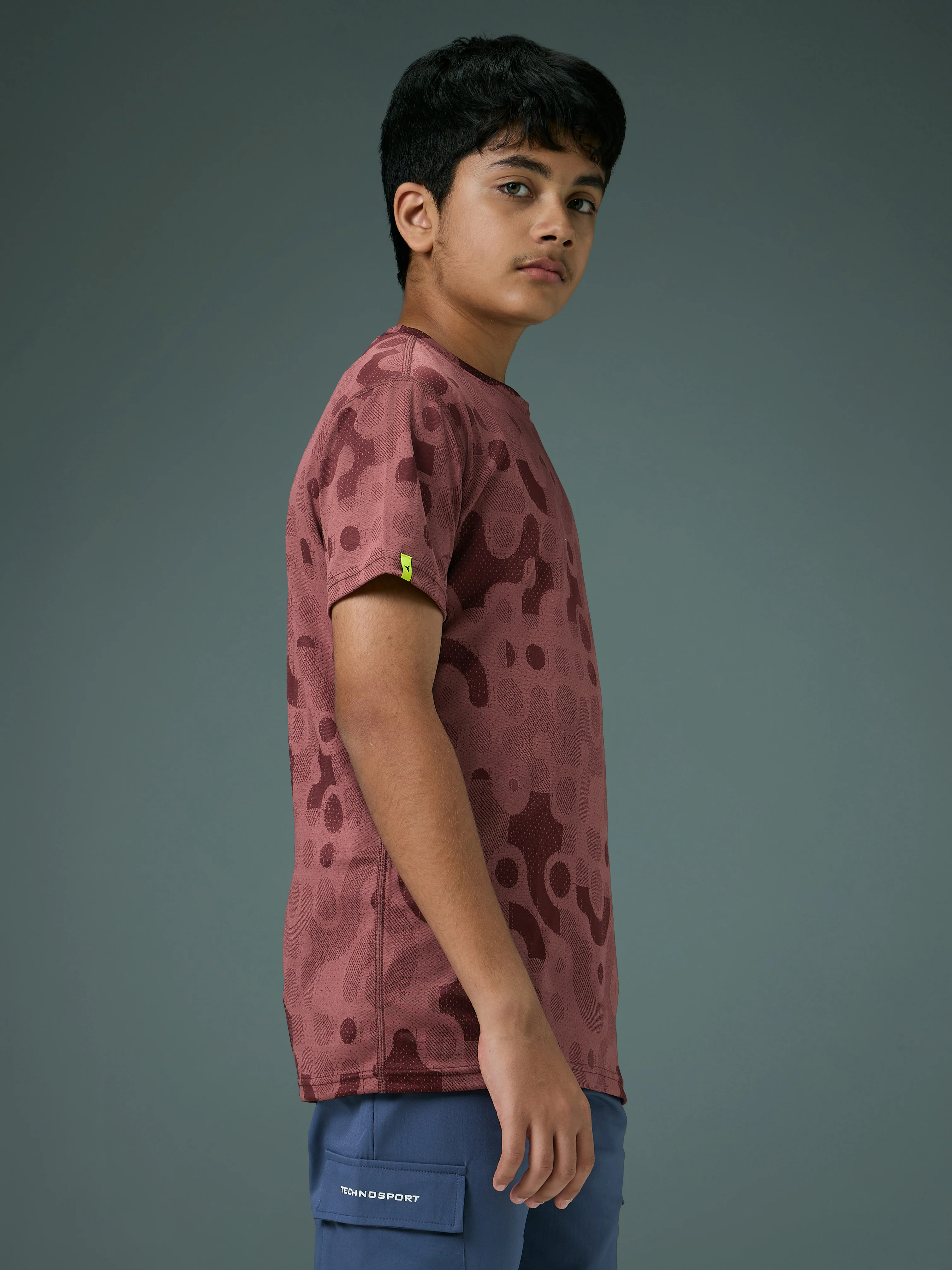 Boys Self Design Slim Fit Crew Neck T-shirt with DOUBLE COOL - Image 4