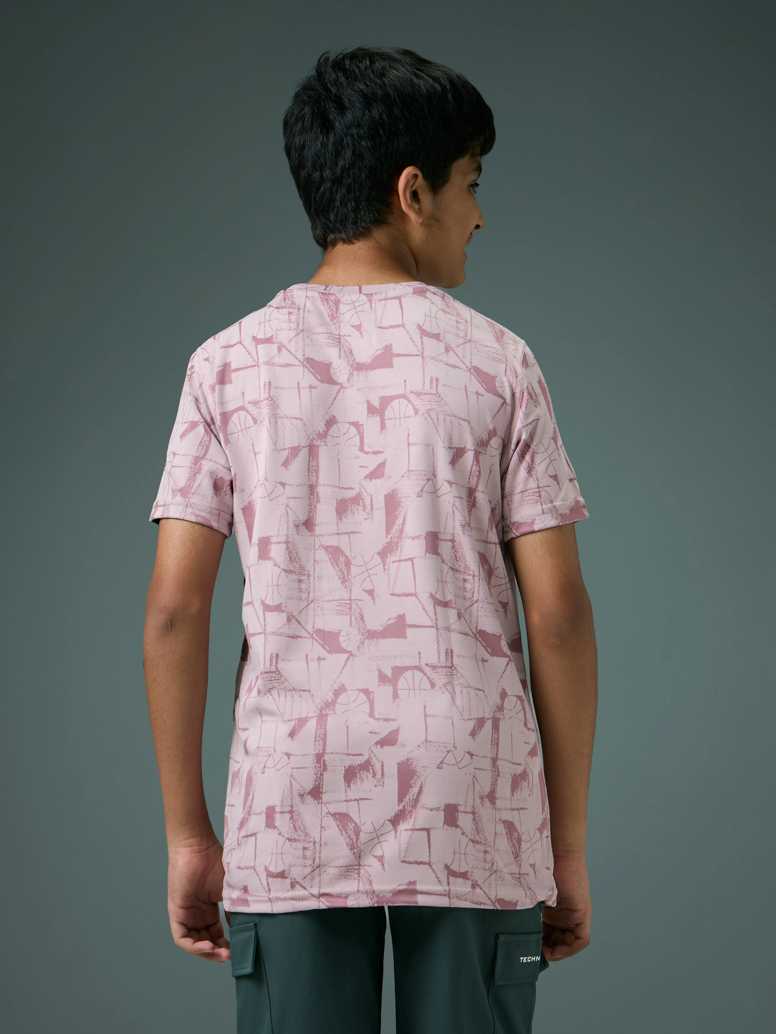 Boys Self Design Slim Fit Crew Neck T-shirt with DOUBLE COOL - Image 2