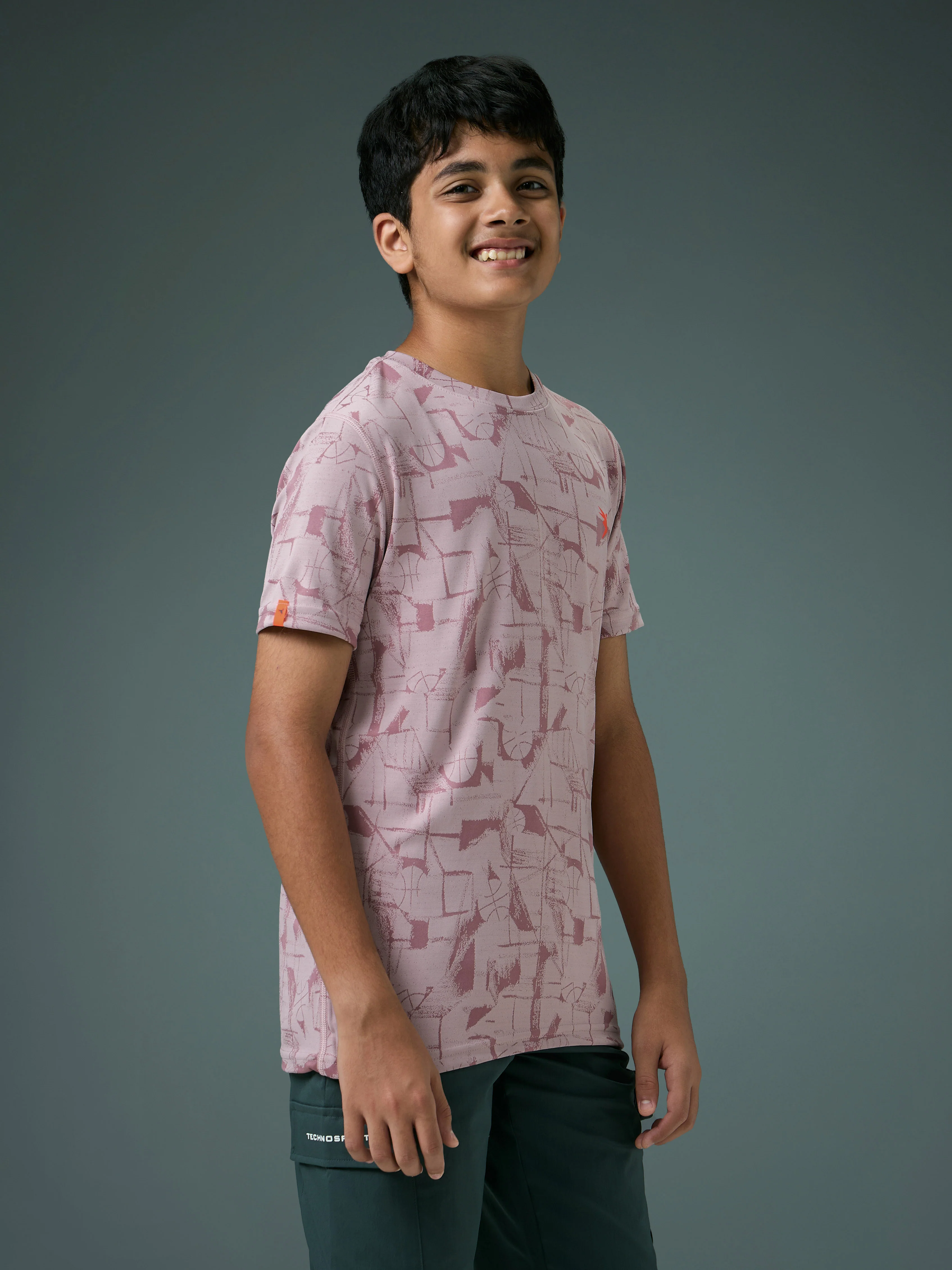 Boys Self Design Slim Fit Crew Neck T-shirt with DOUBLE COOL - Image 3