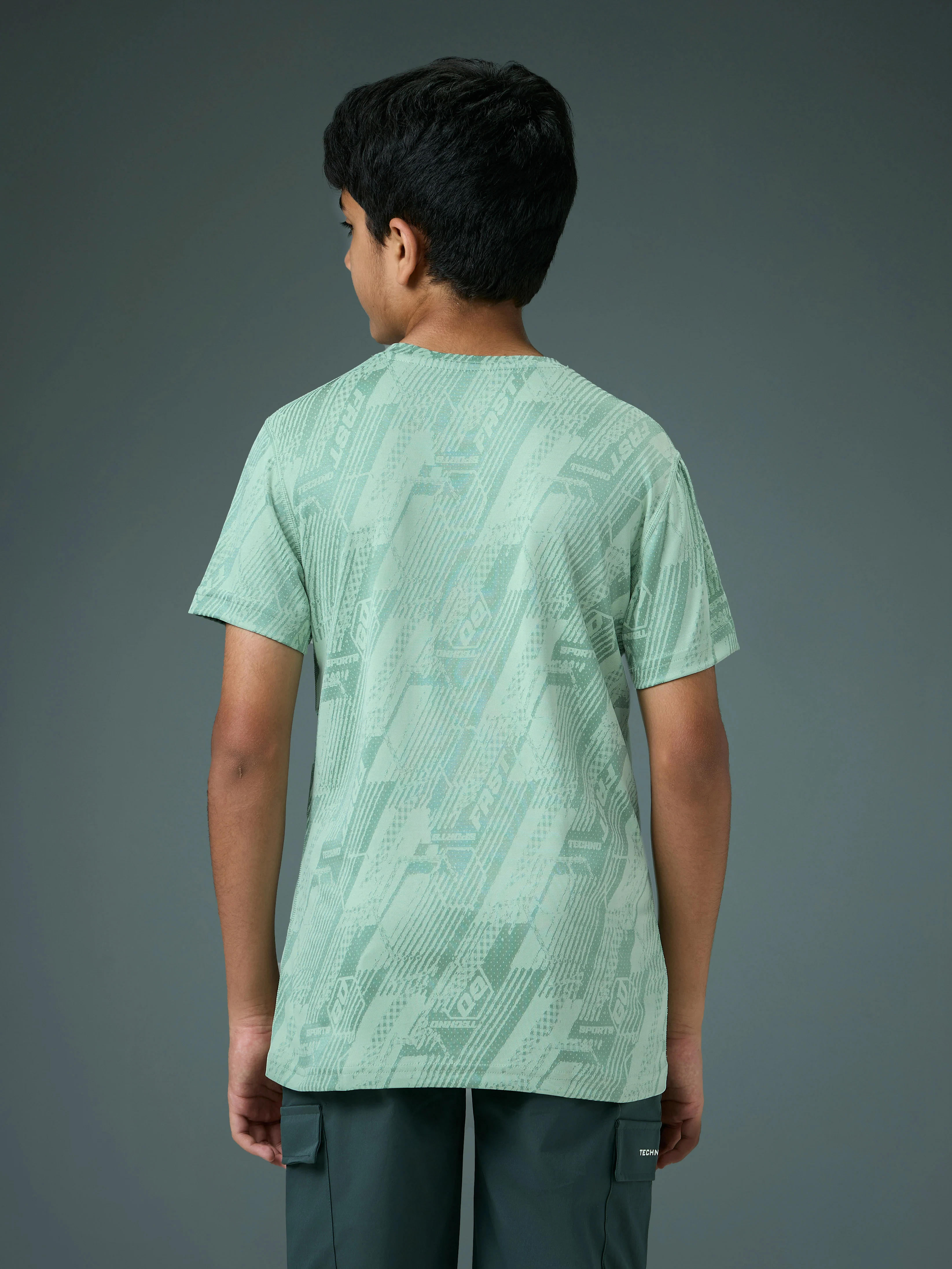 Boys Self Design Slim Fit Crew Neck T-shirt with DOUBLE COOL - Image 3