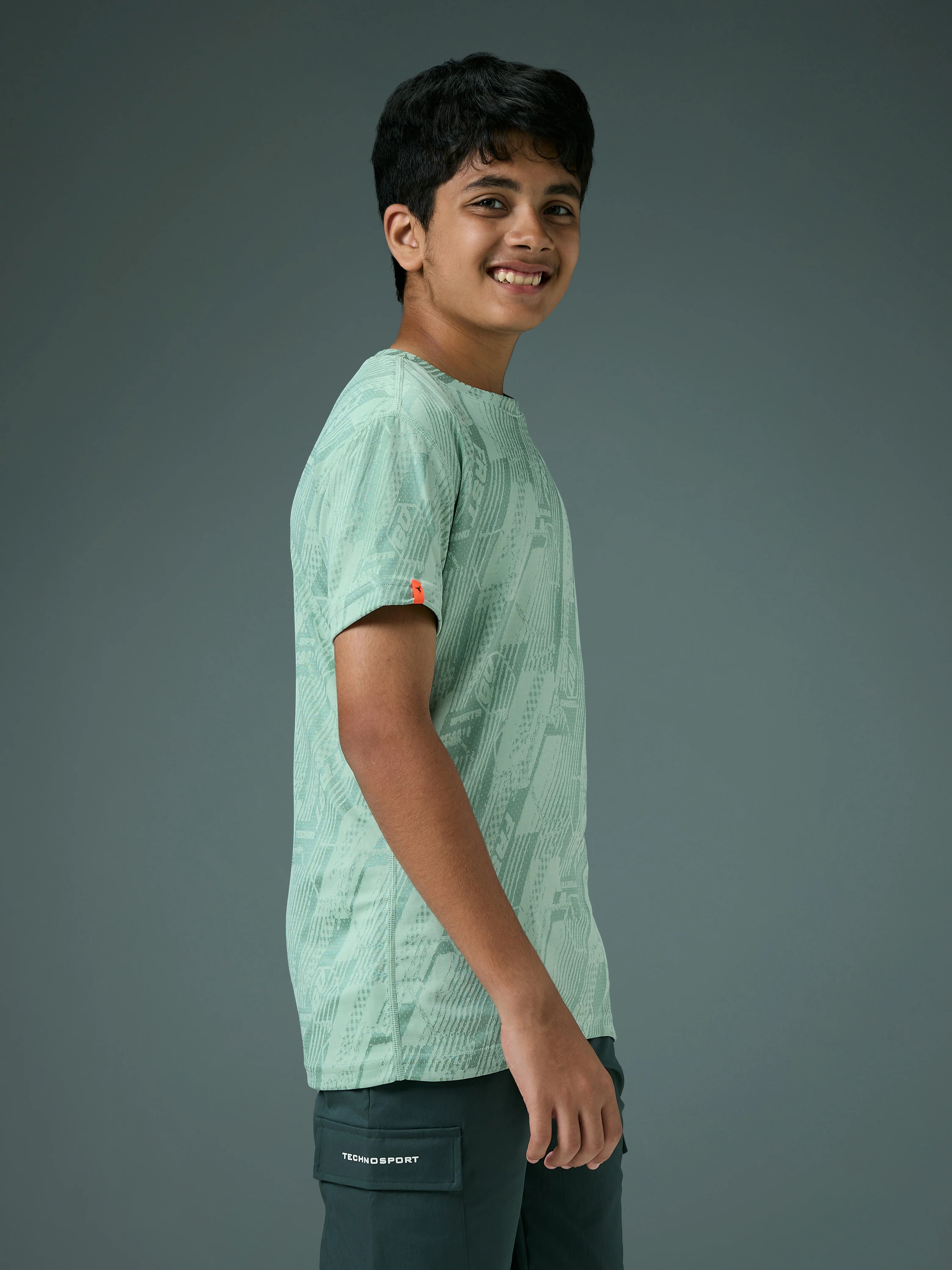 Boys Self Design Slim Fit Crew Neck T-shirt with DOUBLE COOL - Image 5