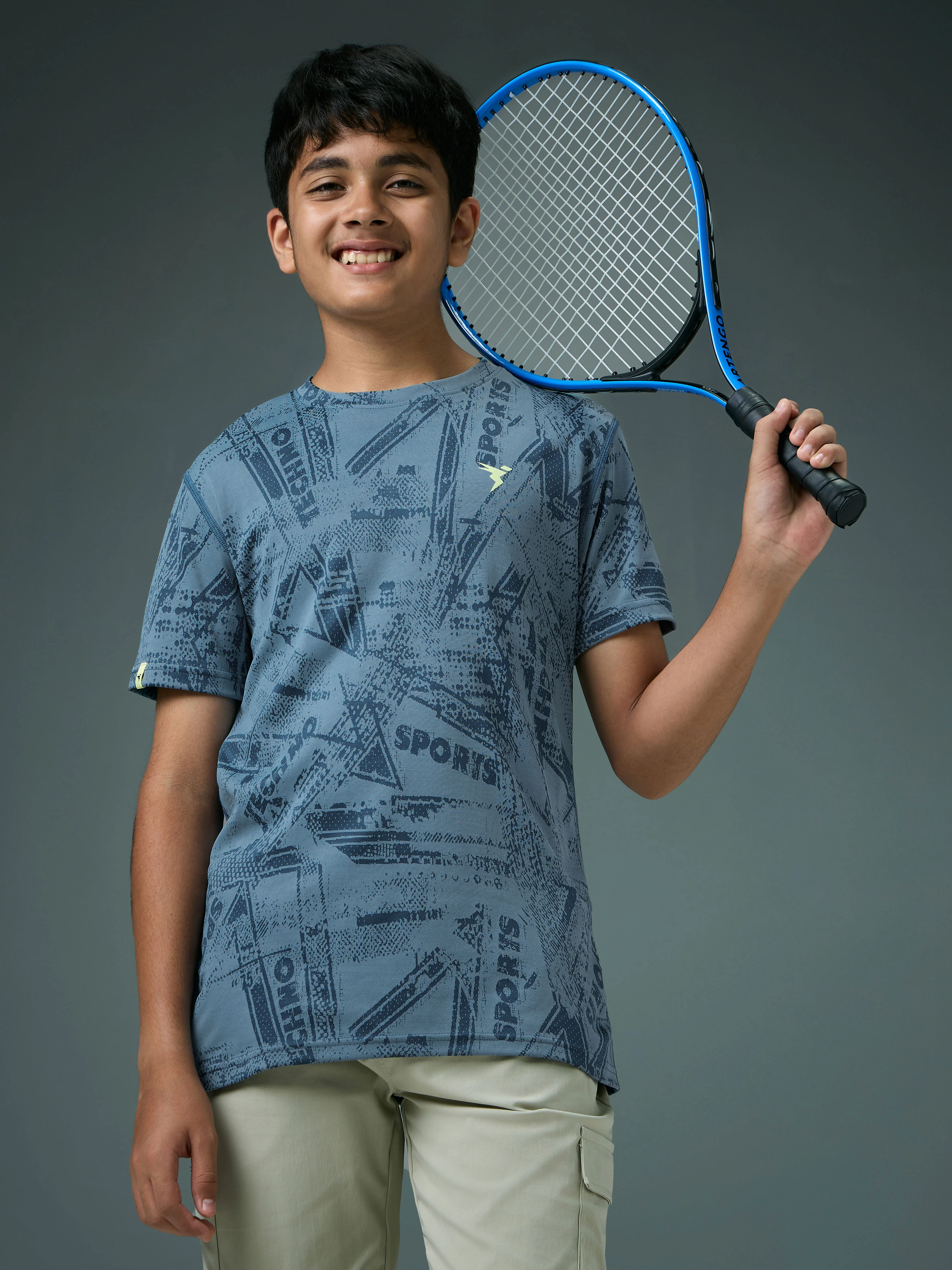 Boys Self Design Slim Fit Crew Neck T-shirt with DOUBLE COOL