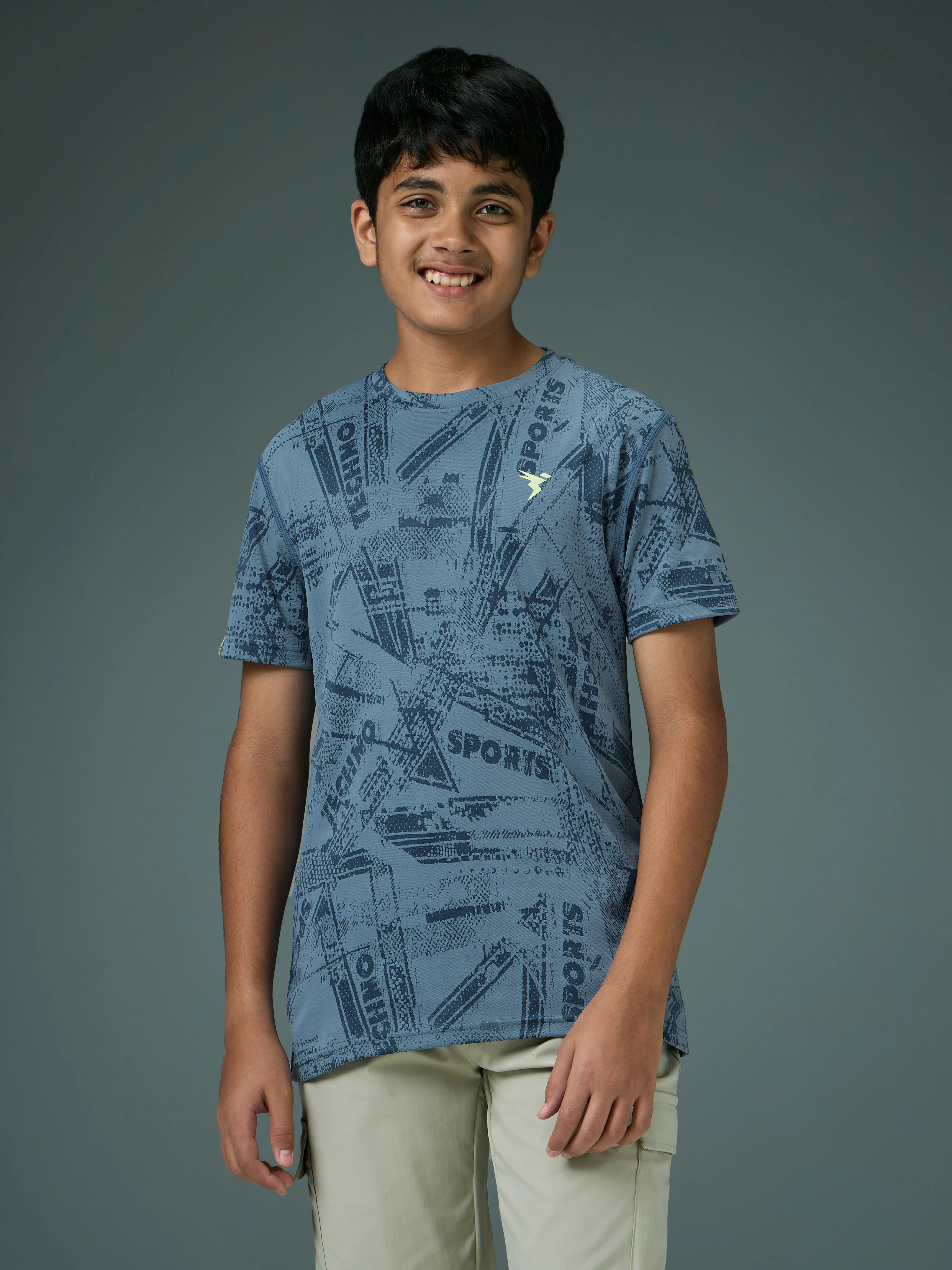Boys Self Design Slim Fit Crew Neck T-shirt with DOUBLE COOL - Image 2