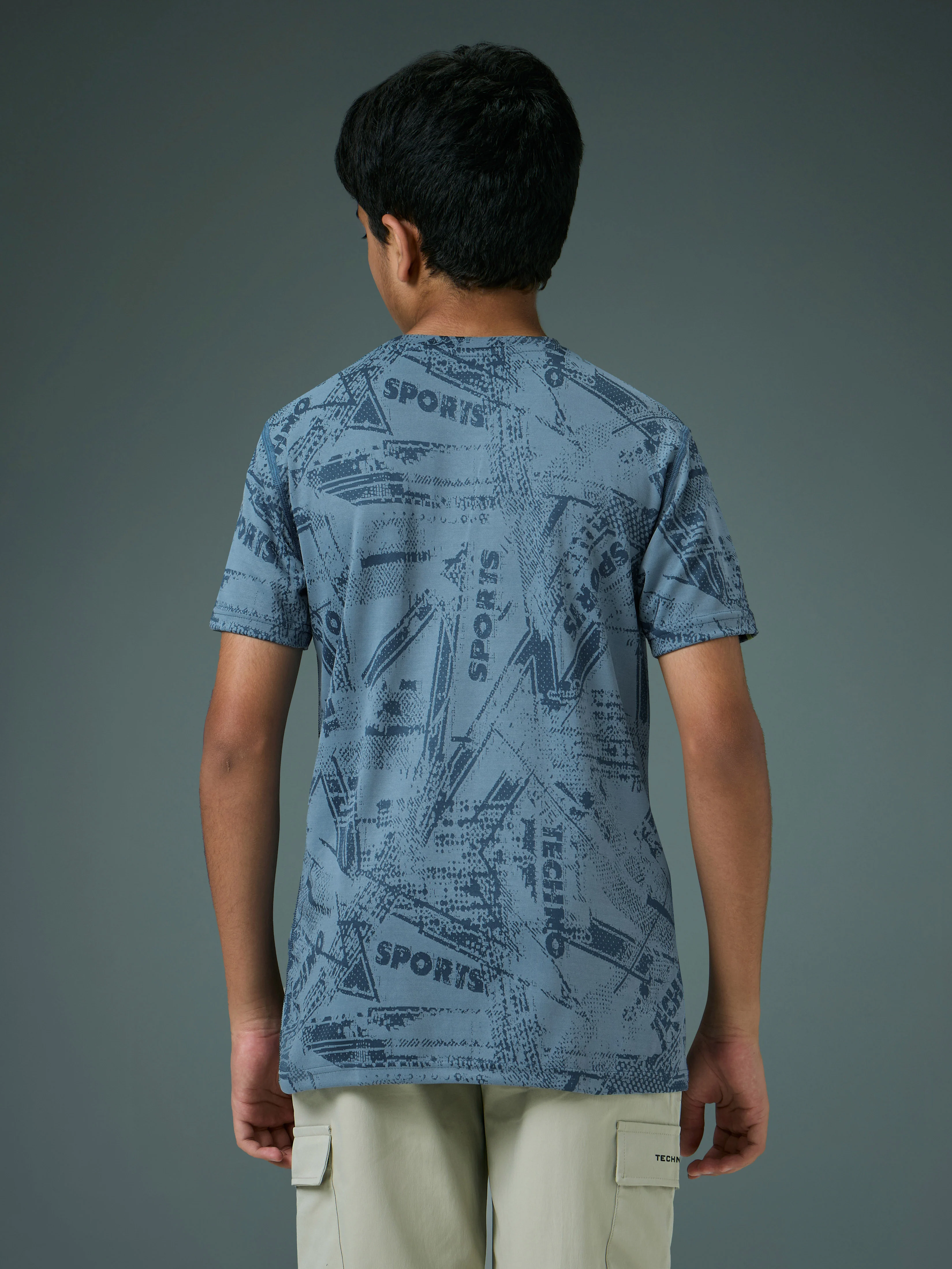 Boys Self Design Slim Fit Crew Neck T-shirt with DOUBLE COOL - Image 3