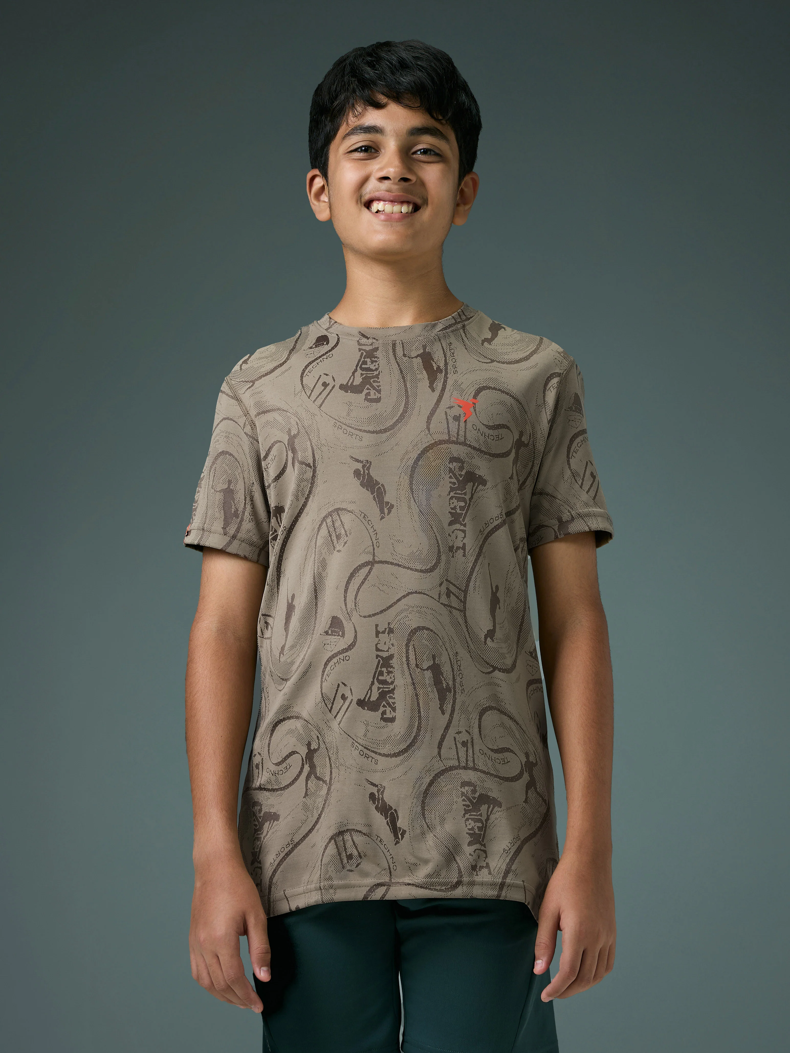 Boys Self Design Slim Fit Crew Neck T-shirt with DOUBLE COOL - Image 2