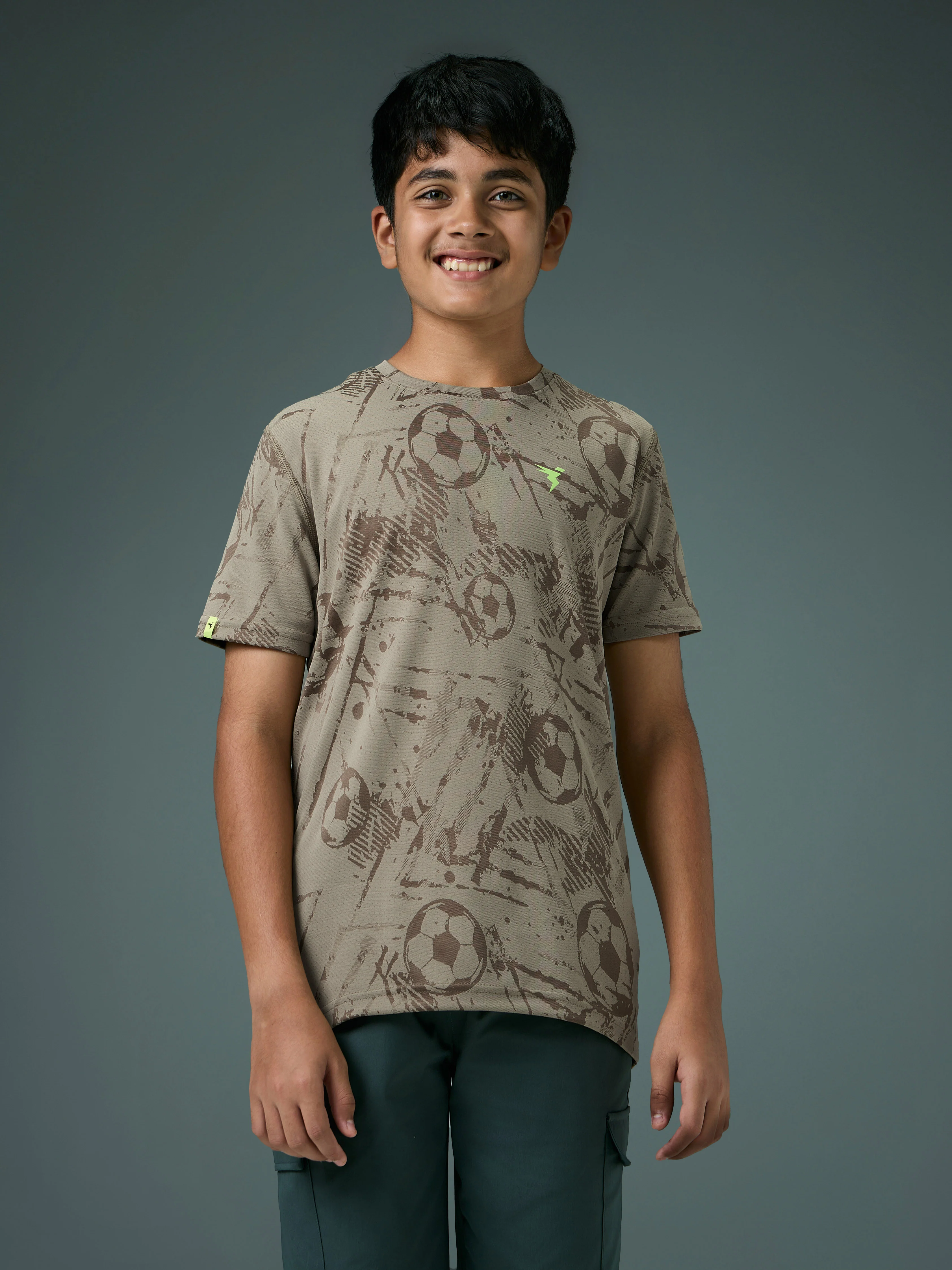 Boys Self Design Slim Fit Crew Neck T-shirt with DOUBLE COOL - Image 2