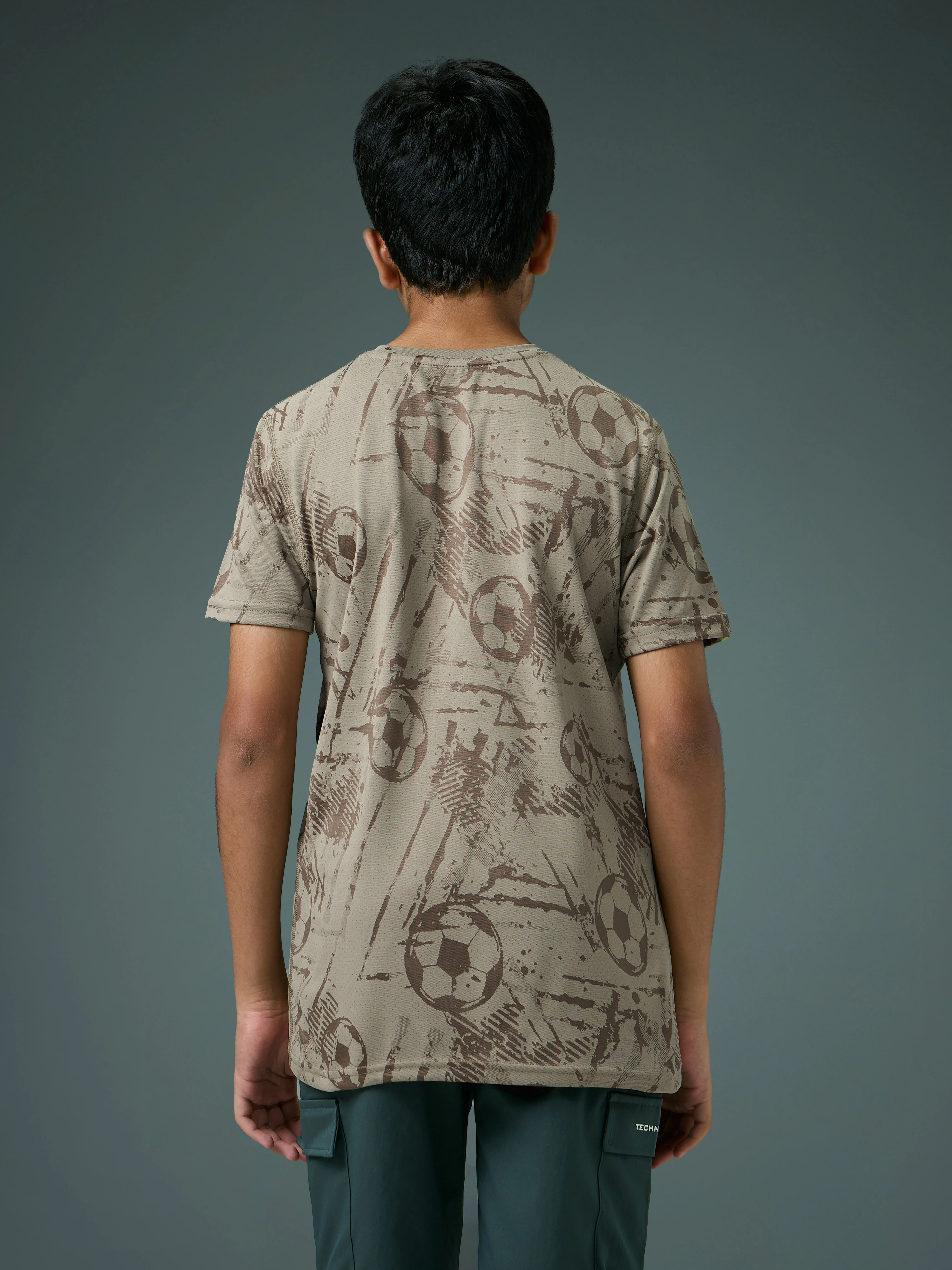 Boys Self Design Slim Fit Crew Neck T-shirt with DOUBLE COOL - Image 3
