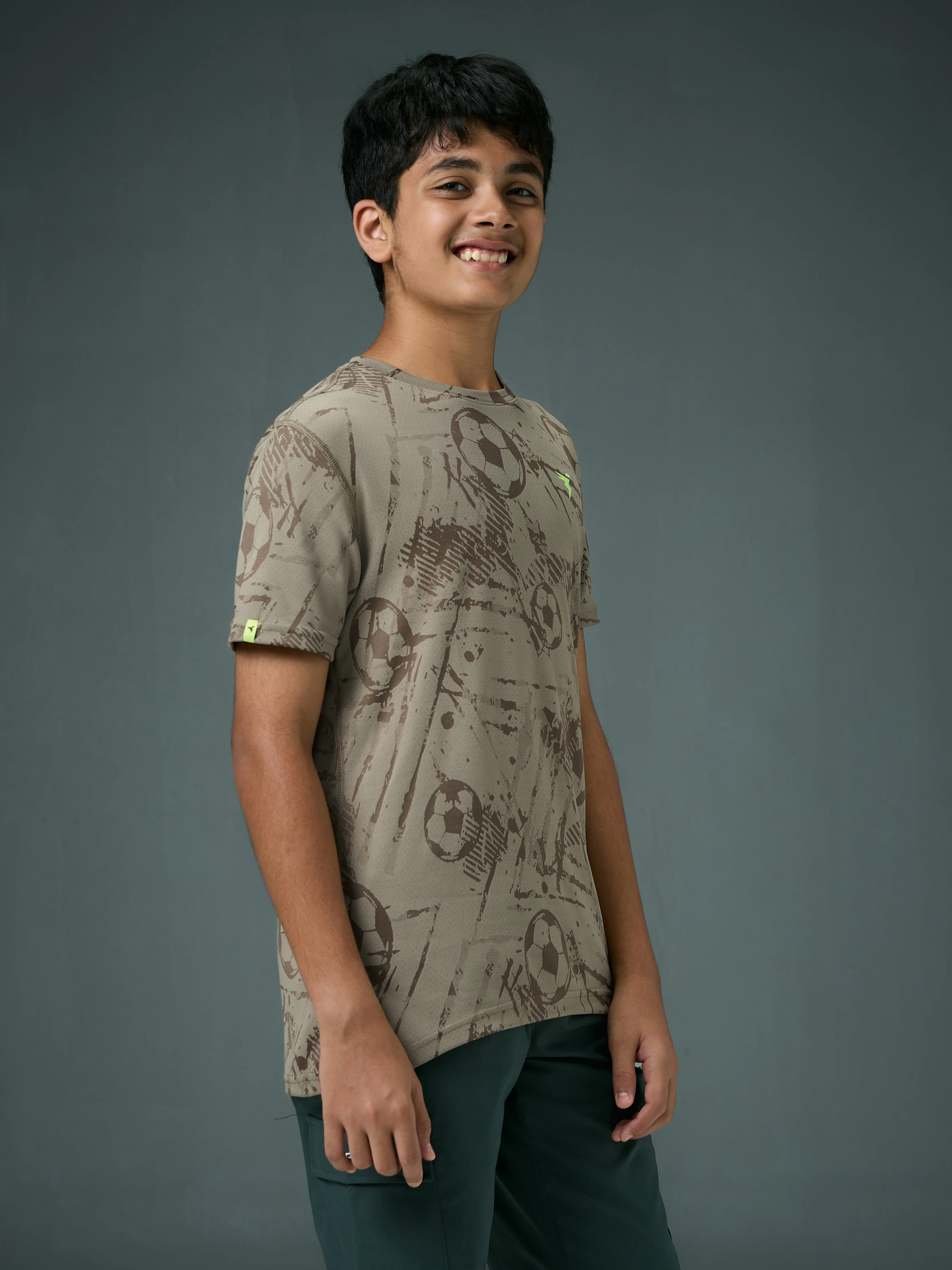 Boys Self Design Slim Fit Crew Neck T-shirt with DOUBLE COOL - Image 4