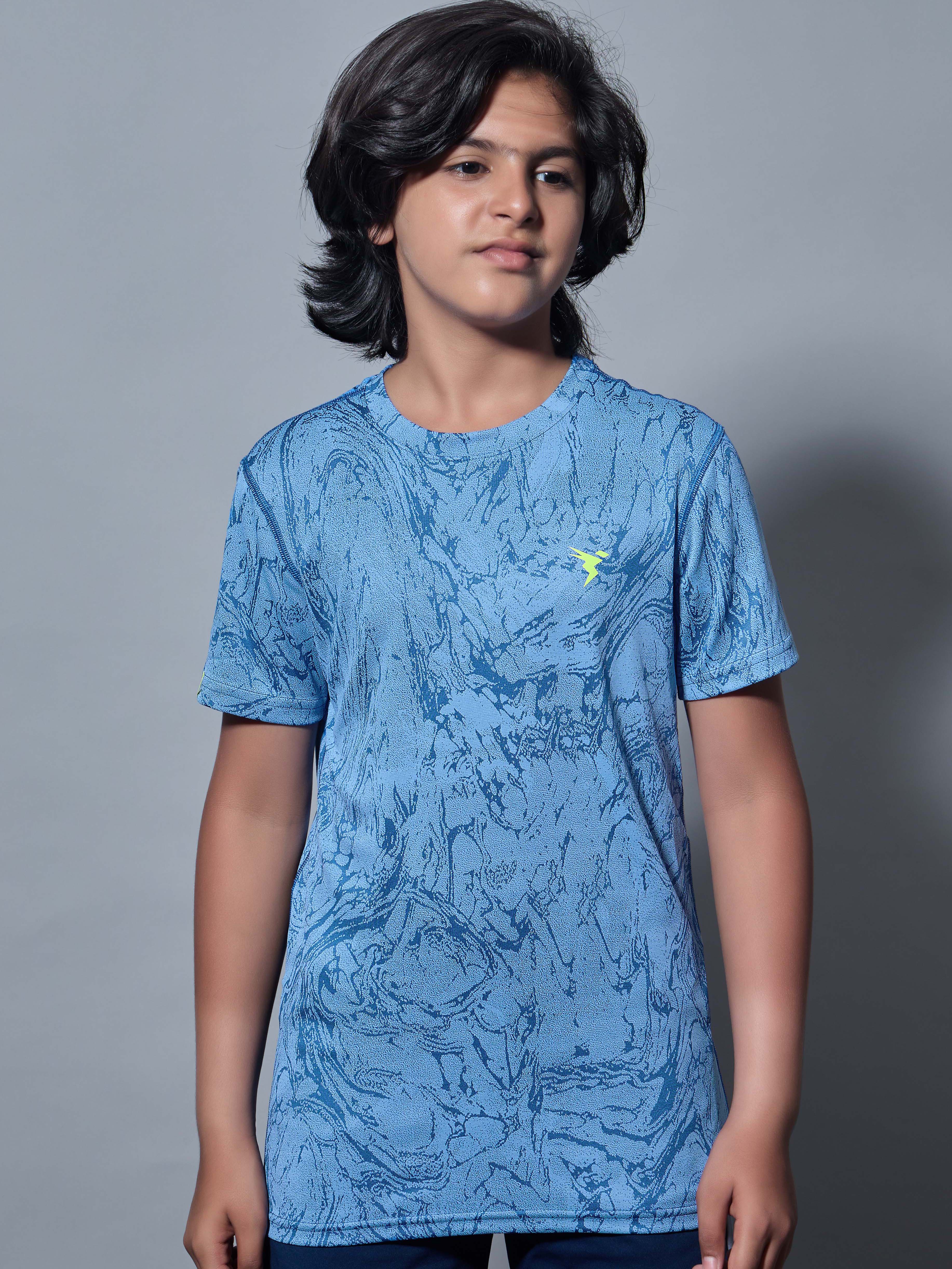 Boys Self Design Slim Fit Crew Neck T-shirt with DOUBLE COOL - Image 2