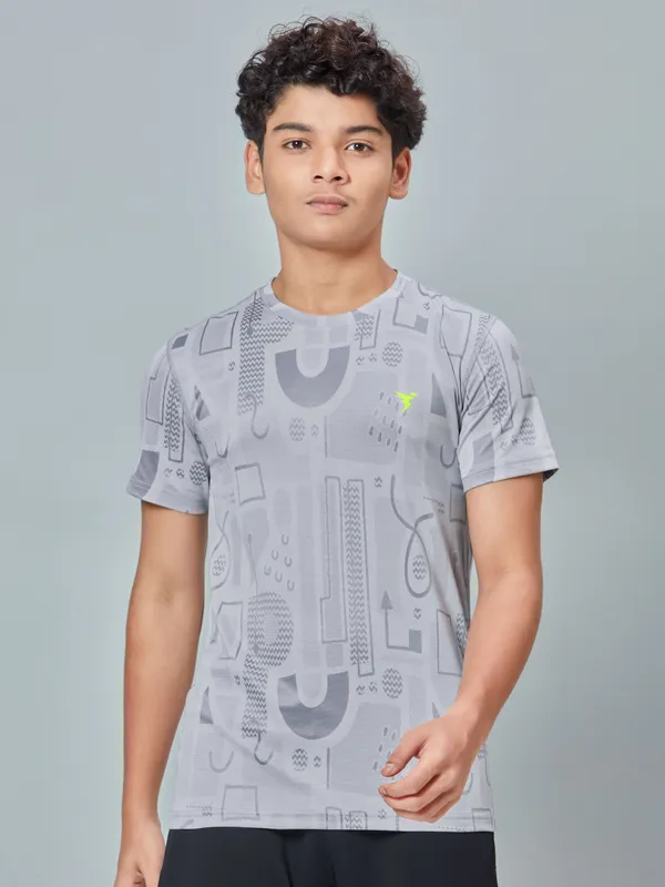 Boys Self Design Slim Fit Crew Neck T-shirt with DOUBLE COOL