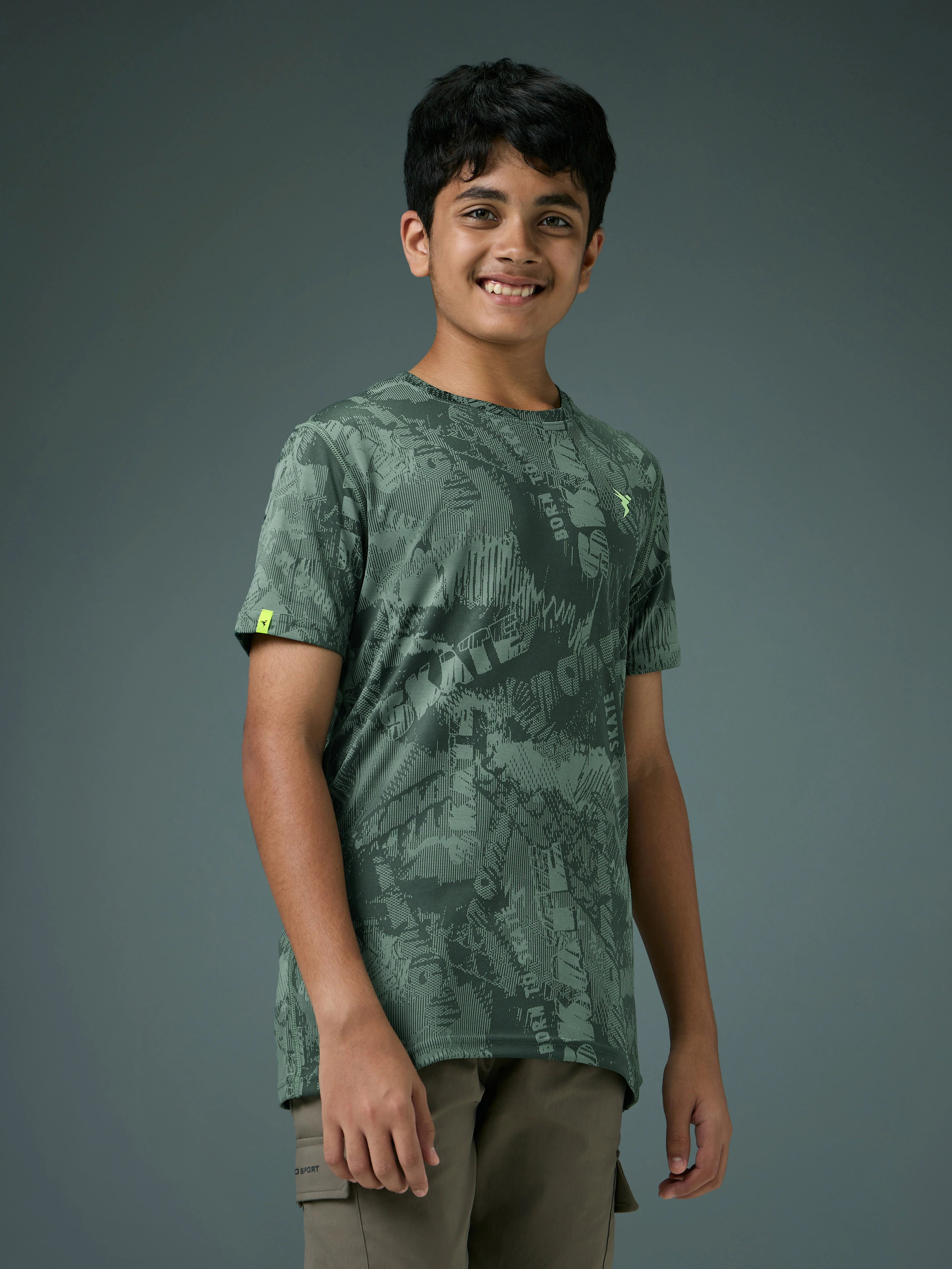 Boys Self Design Slim Fit Crew Neck T-shirt with DOUBLE COOL - Image 4