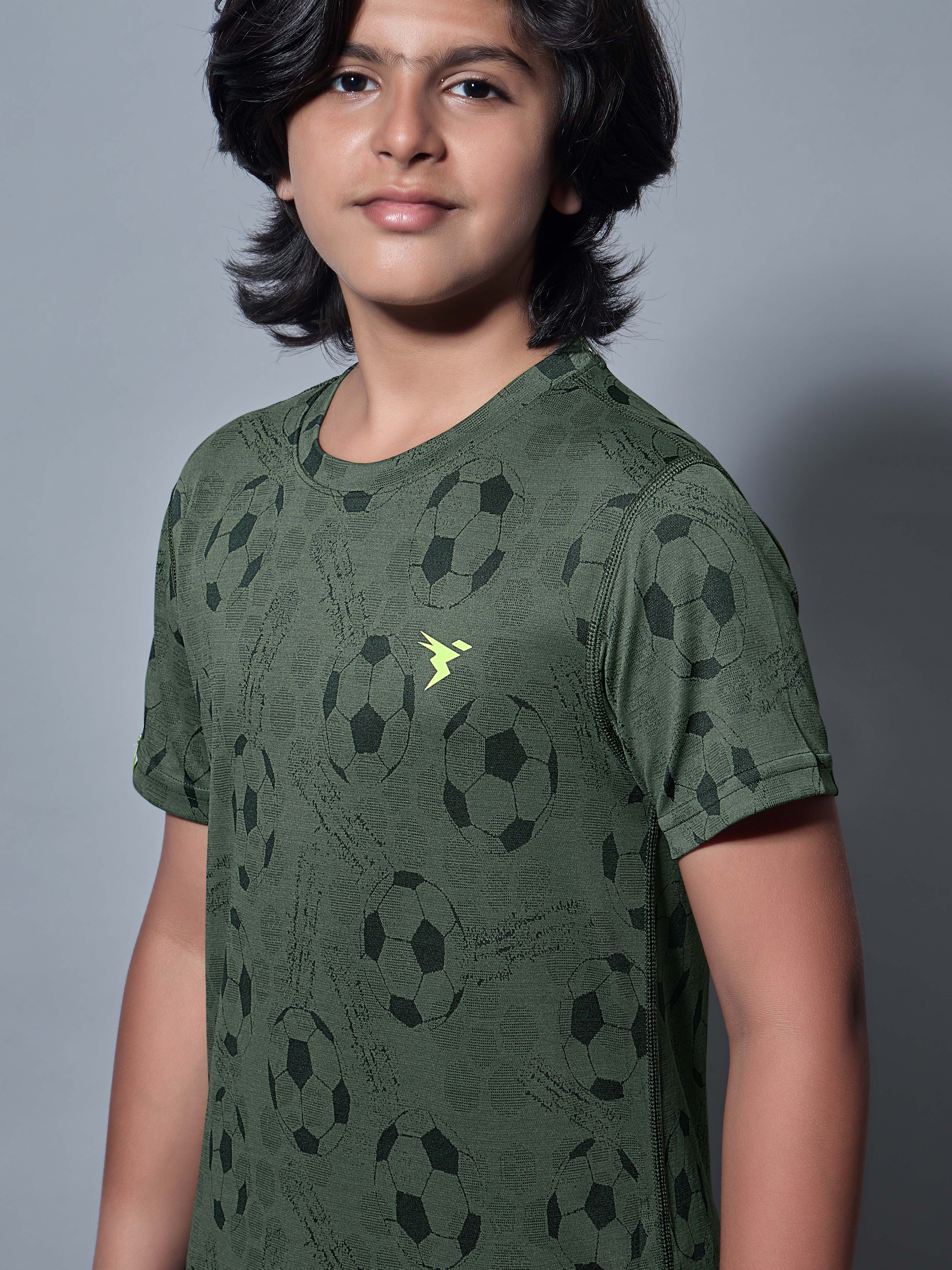 Boys Self Design Slim Fit Crew Neck T-shirt with DOUBLE COOL - Image 6