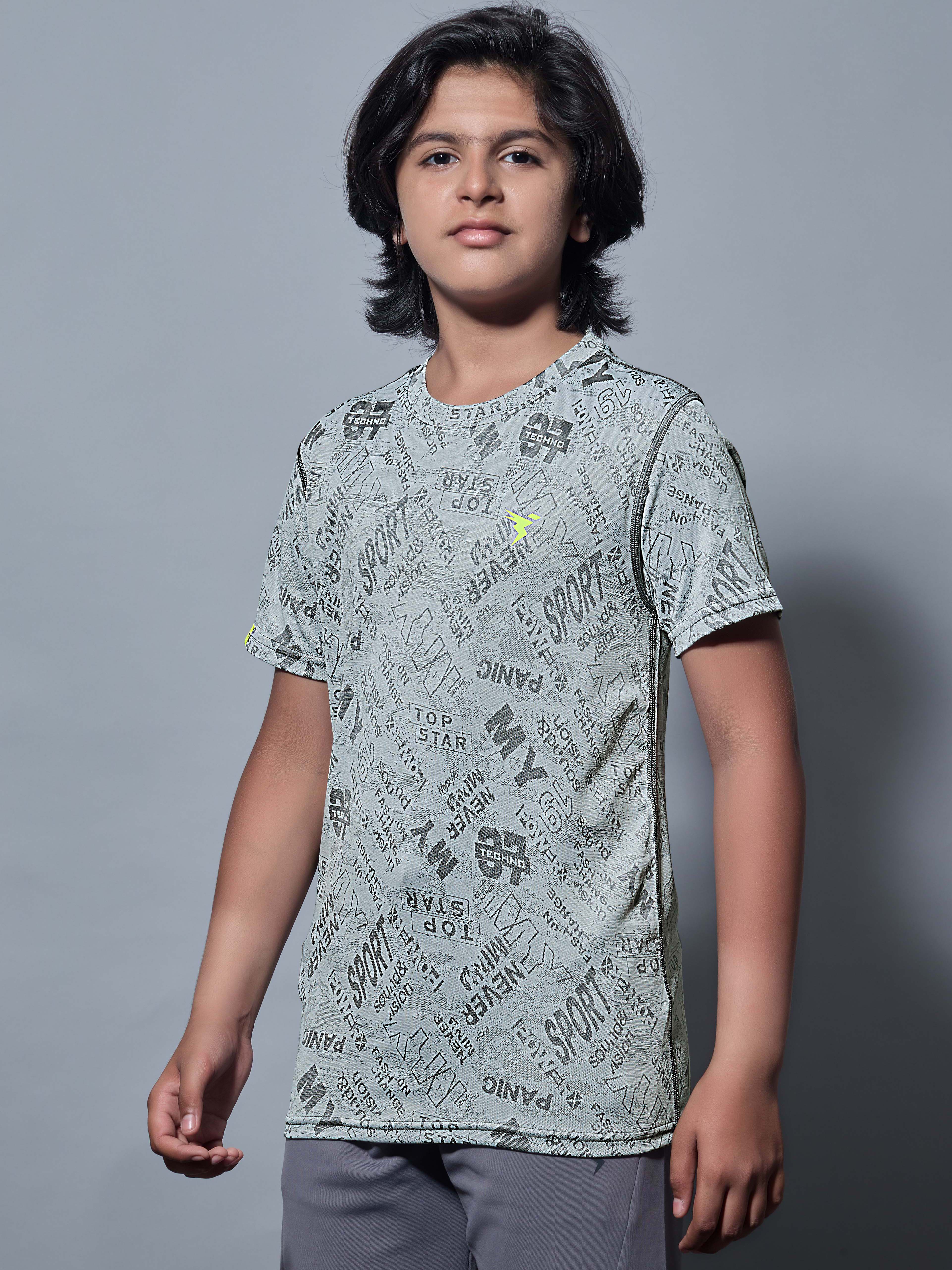 Boys Self Design Slim Fit Crew Neck T-shirt with DOUBLE COOL - Image 4
