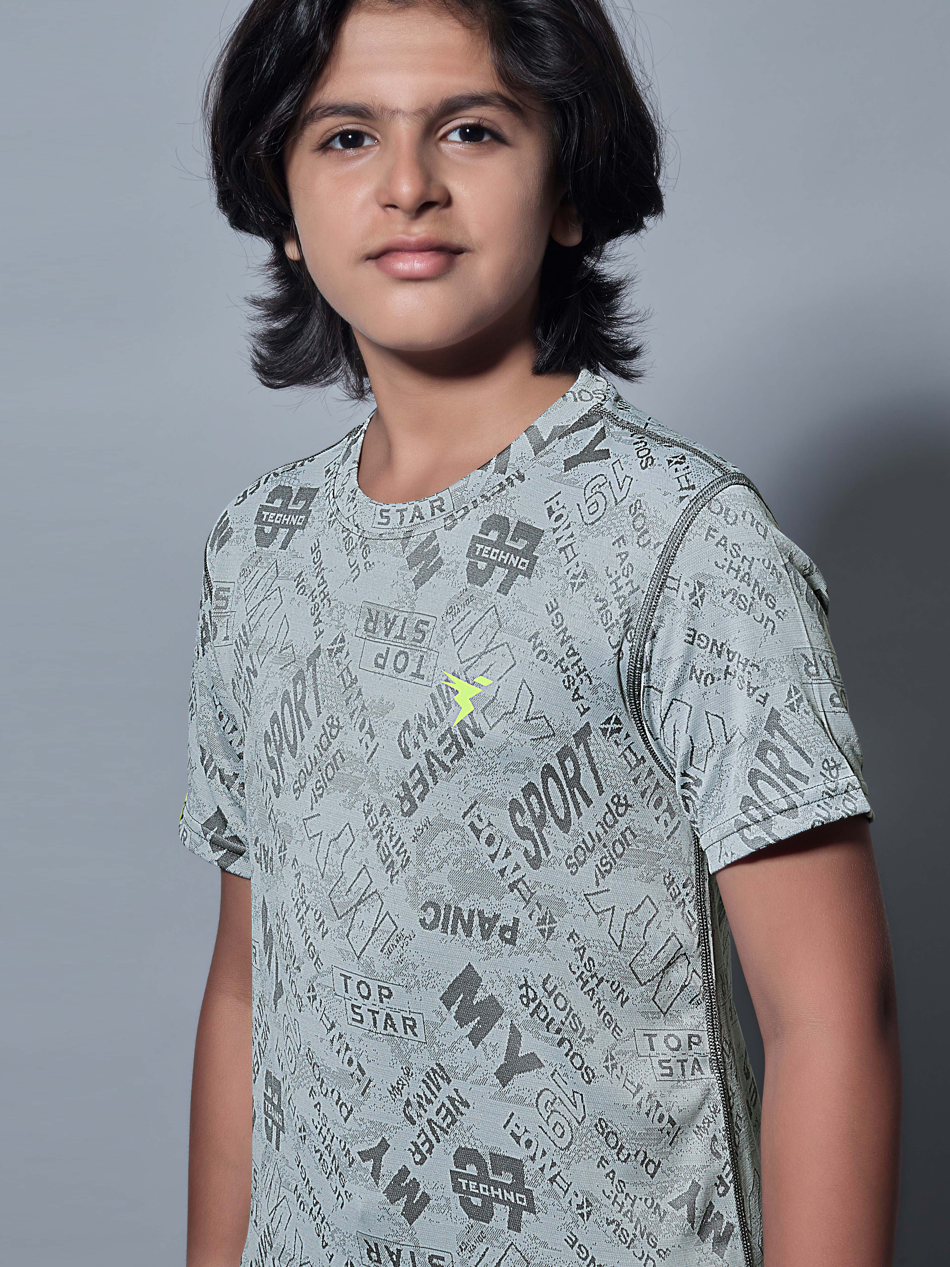 Boys Self Design Slim Fit Crew Neck T-shirt with DOUBLE COOL - Image 6