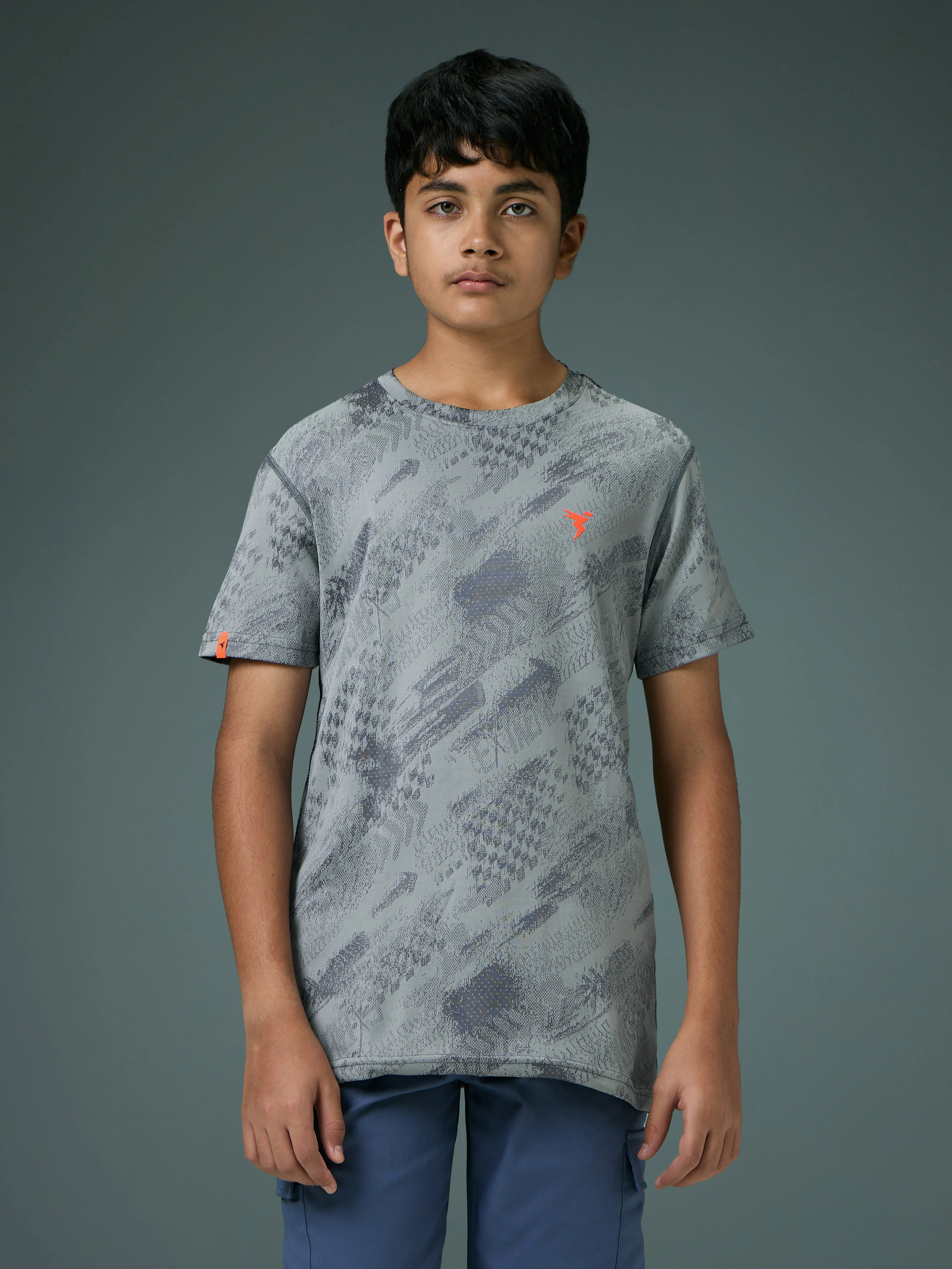 Boys Self Design Slim Fit Crew Neck T-shirt with DOUBLE COOL - Image 2