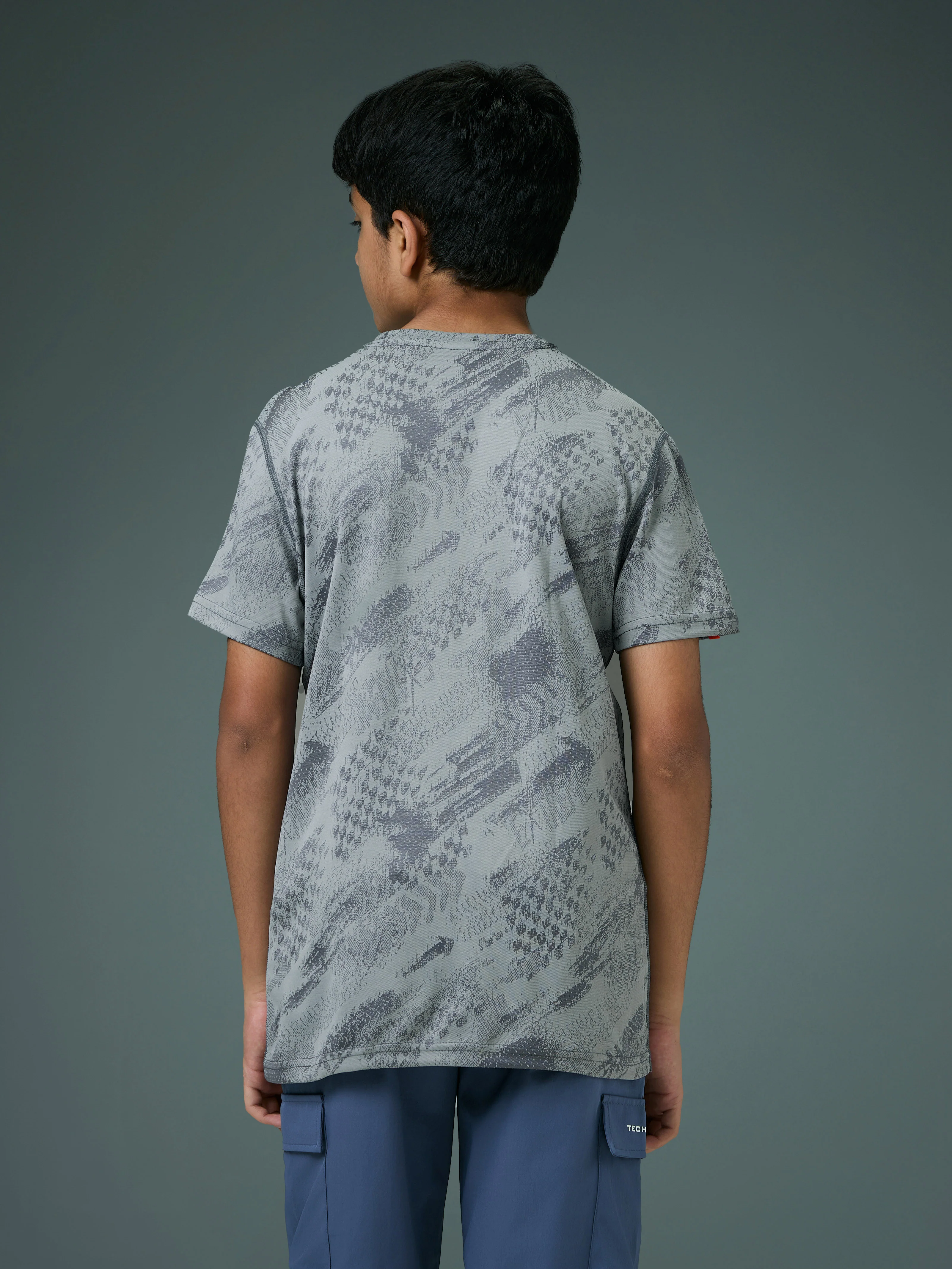Boys Self Design Slim Fit Crew Neck T-shirt with DOUBLE COOL - Image 3