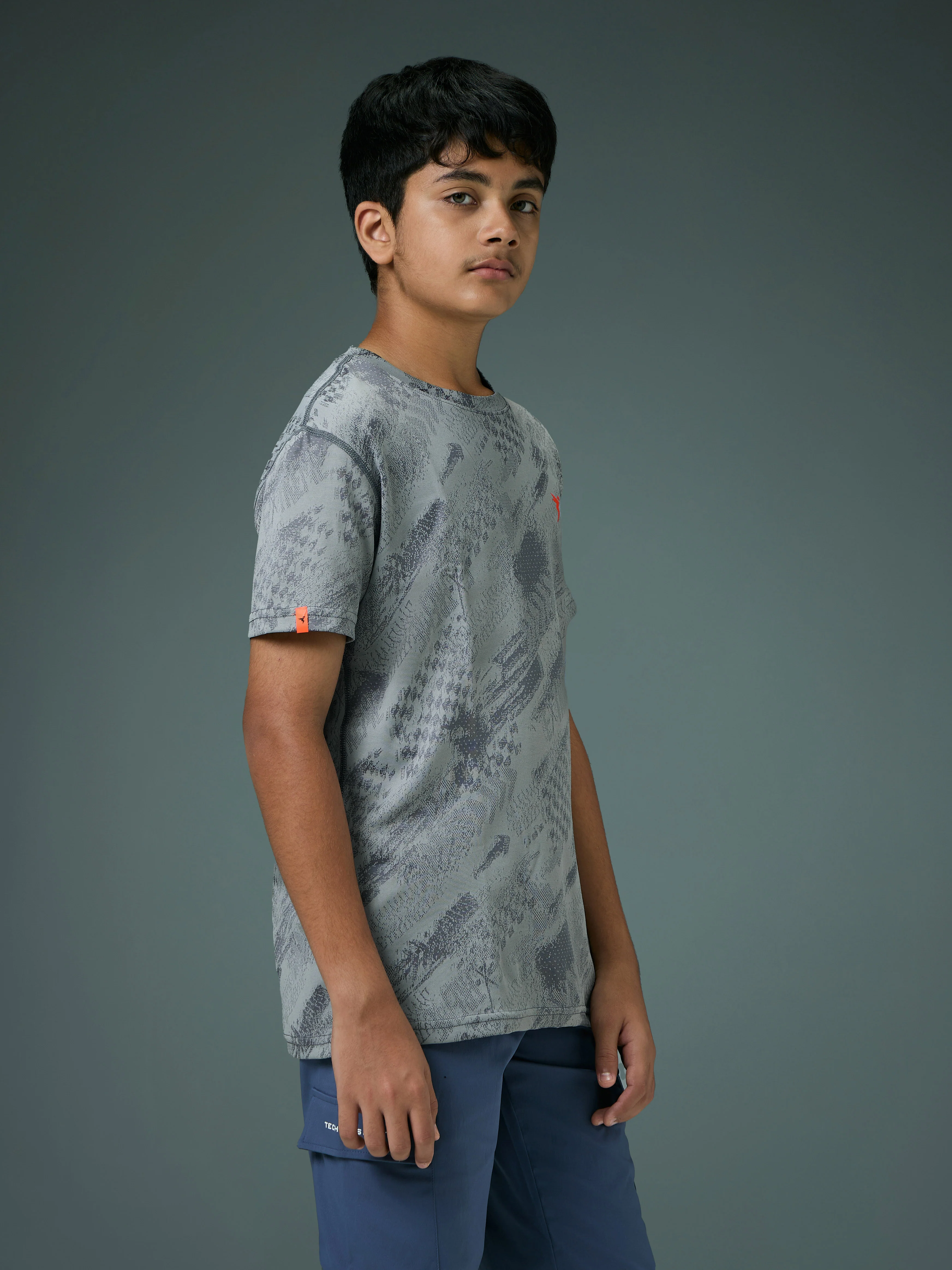 Boys Self Design Slim Fit Crew Neck T-shirt with DOUBLE COOL - Image 4
