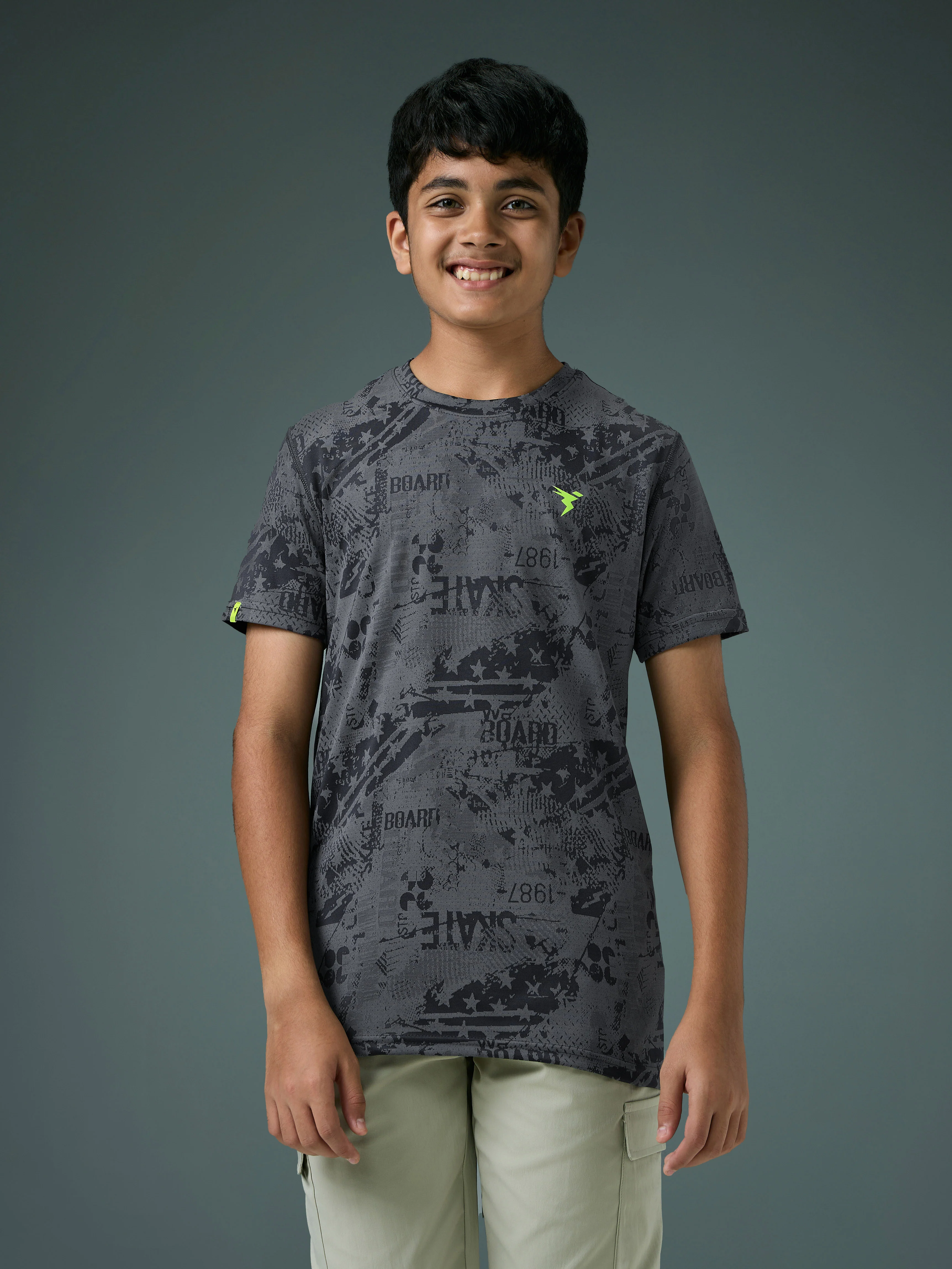 Boys Self Design Slim Fit Crew Neck T-shirt with DOUBLE COOL - Image 2
