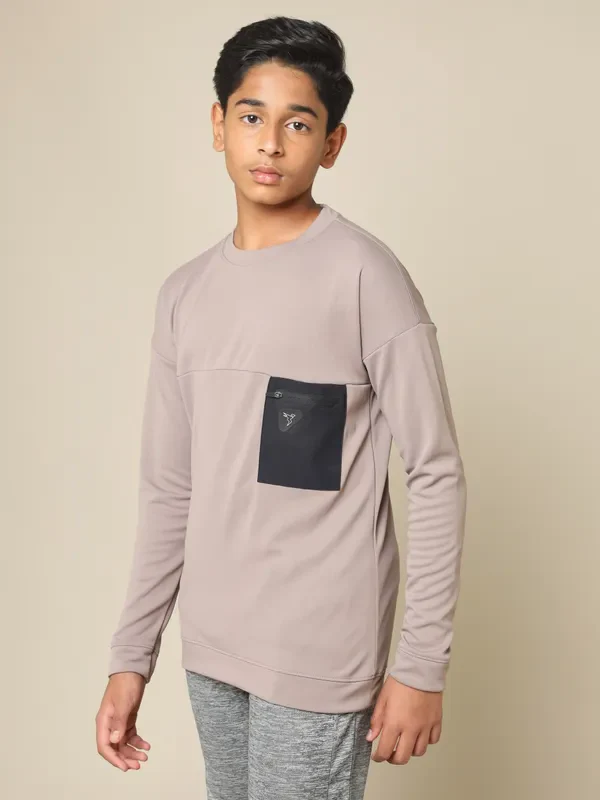 Boys Solid Slim Fit Crew Neck Pullover with TECHNO DRY - Image 4