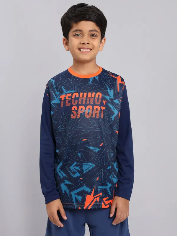 Boys Printed Slim Fit Crew Neck T-shirt with TECHNO COOL+