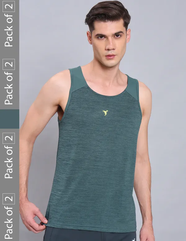 Men Melange Slim Fit Scoop Neck Innerwear Vest with DOUBLE COOL (Pack of 2)