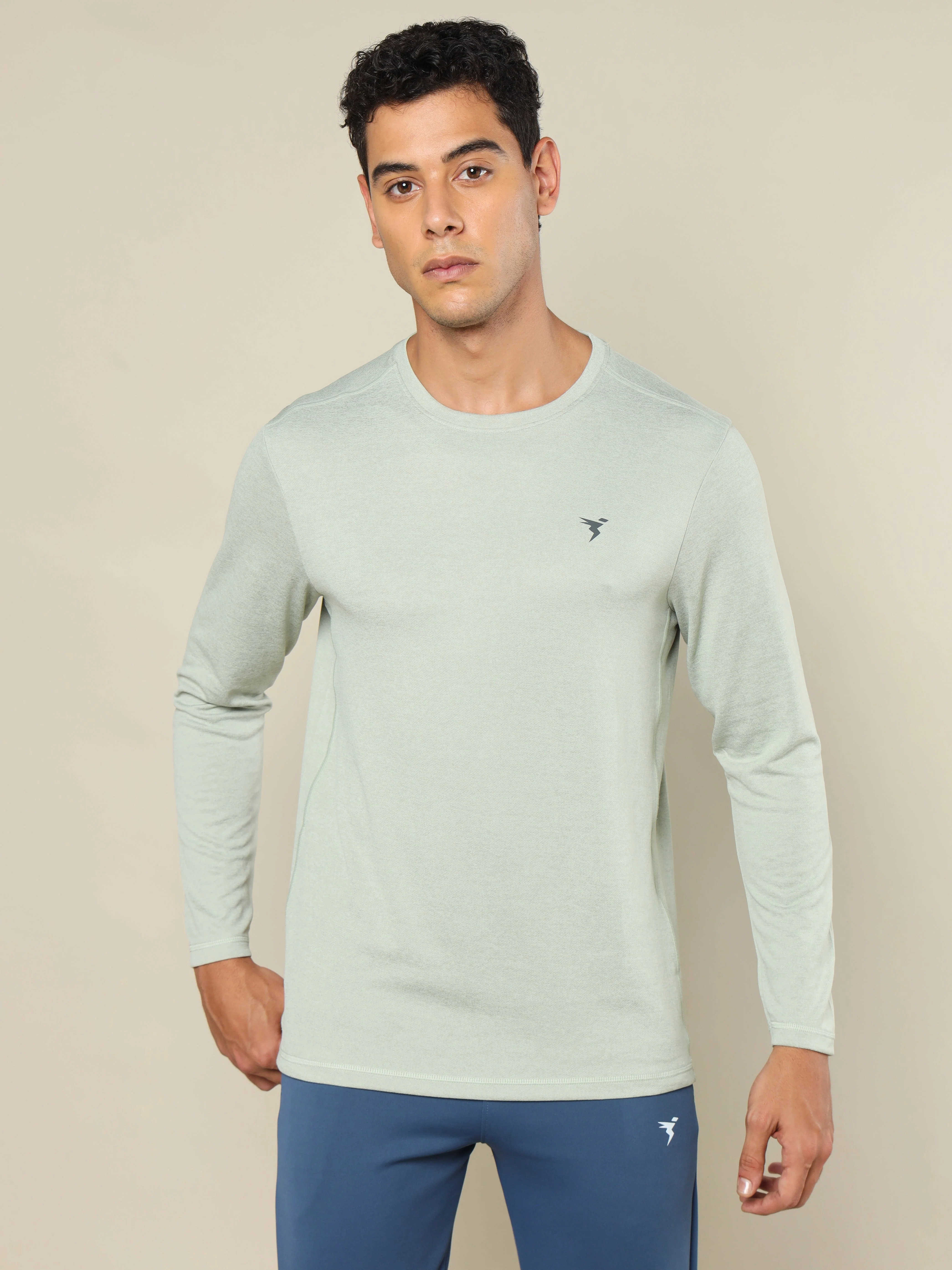 Men Melange Slim Fit Crew Neck T-shirt with DOUBLE COOL