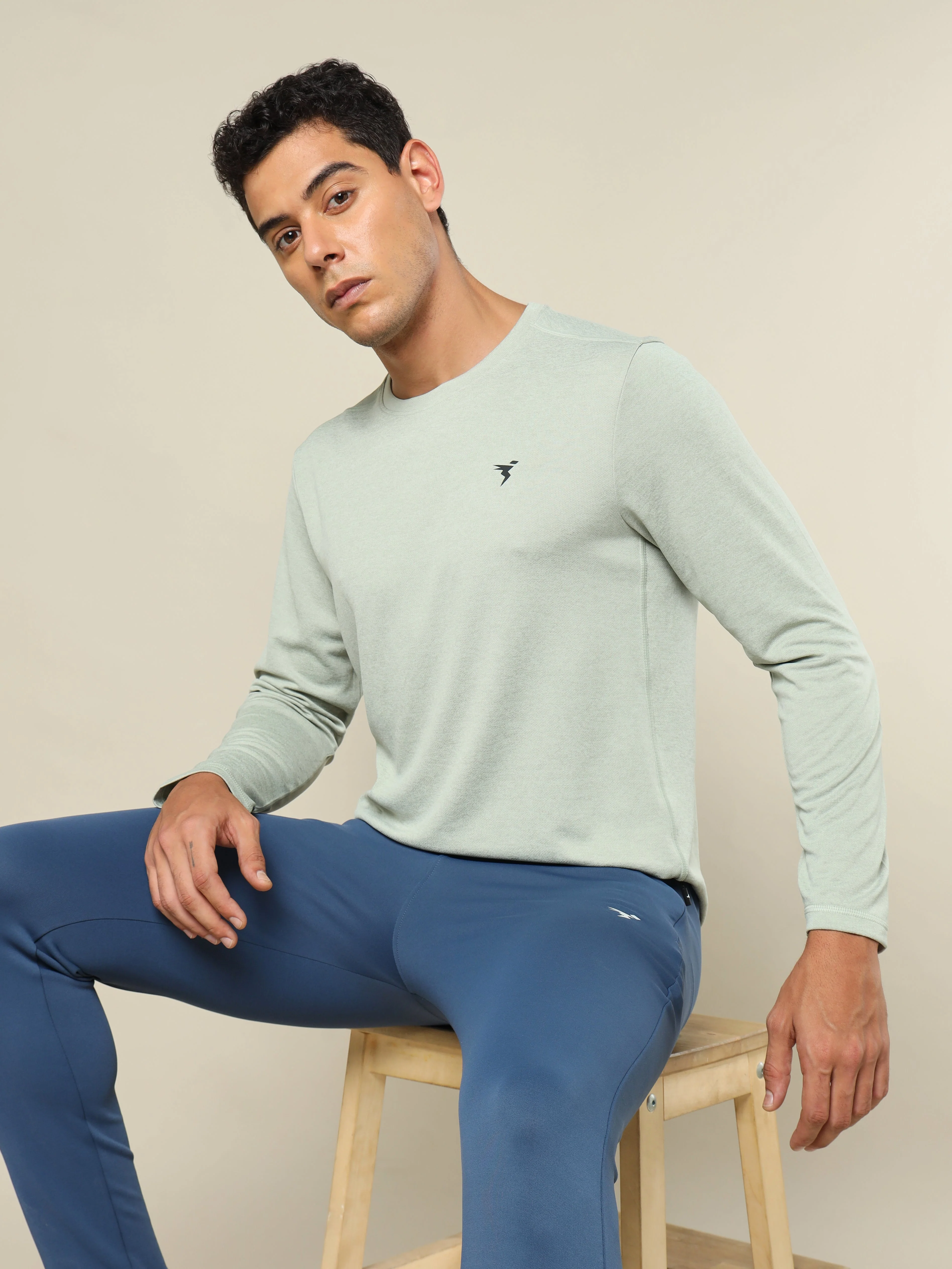 Men Melange Slim Fit Crew Neck T-shirt with DOUBLE COOL - Image 2