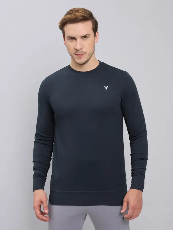 Men Solid Slim Fit Crew Neck T-shirt with ELASTO PLUS