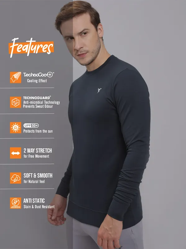Men Solid Slim Fit Crew Neck T-shirt with ELASTO PLUS - Image 5